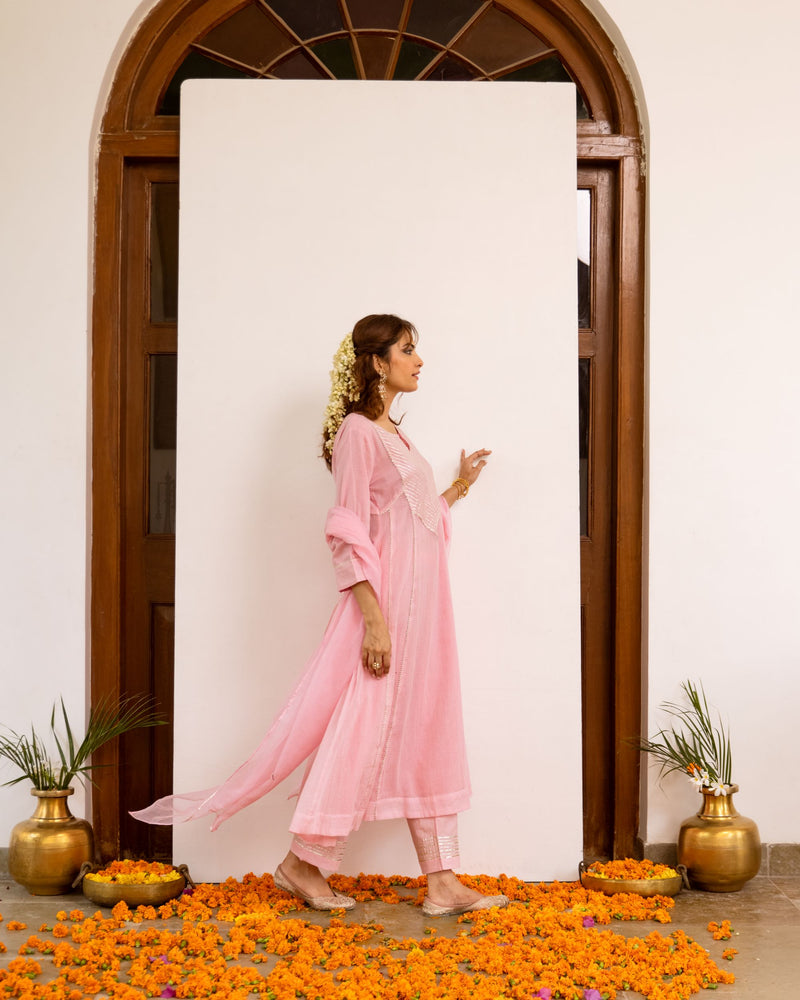 Baby Pink Kota Doriya Complete Suit Set For Women's