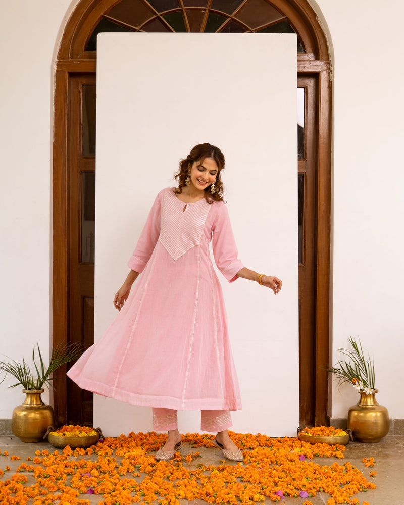 Baby Pink Kota Doriya Complete Suit Set For Women's