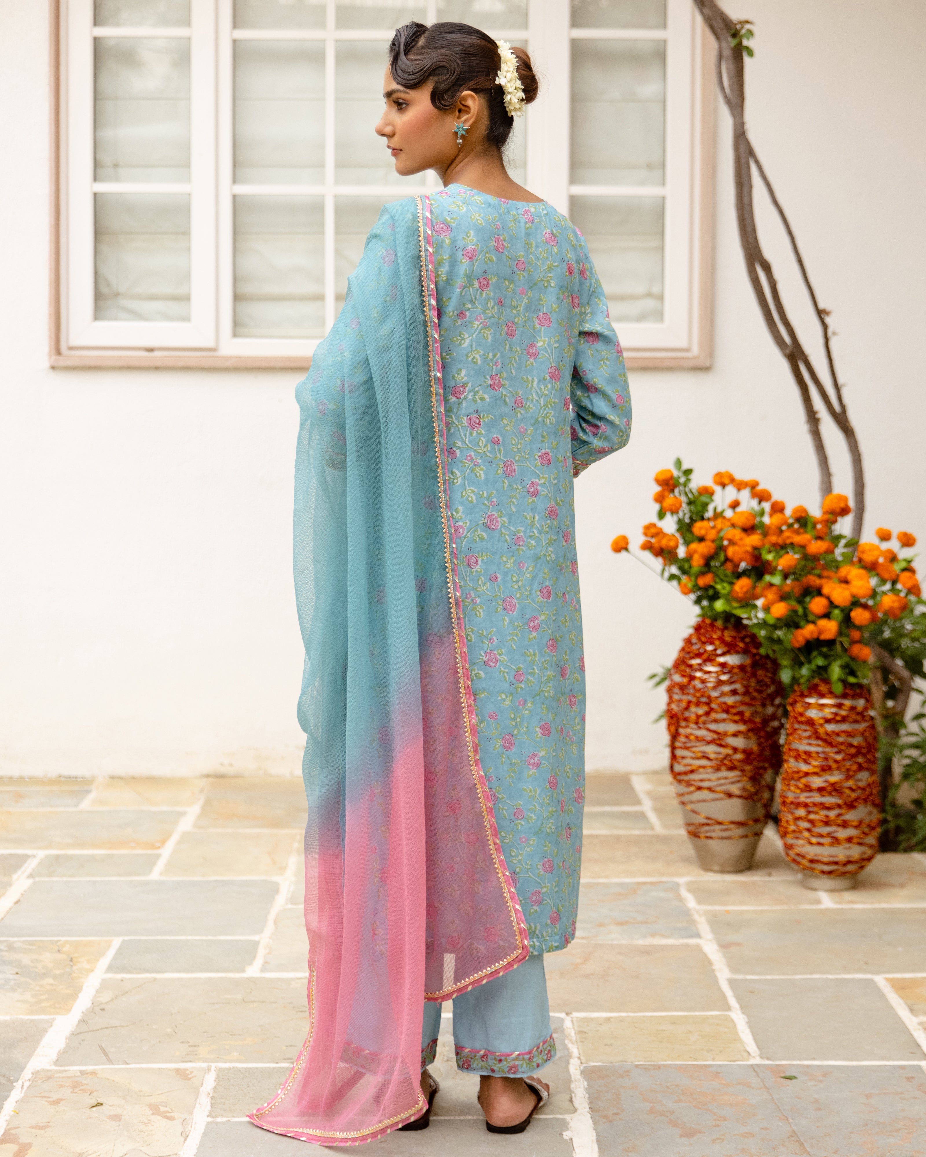 Sky Blue Chanderi Complete Suit Set