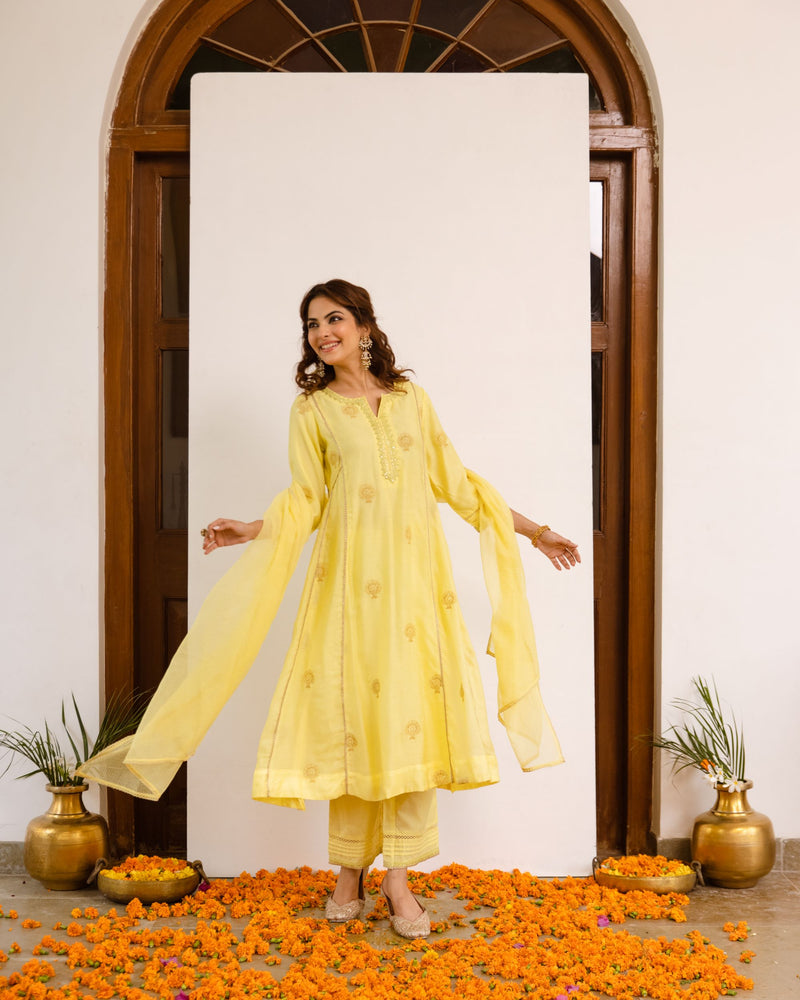 Yellow Chanderi Complete Suit Set For Women's