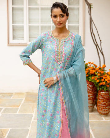 Sky Blue Chanderi Complete Suit Set