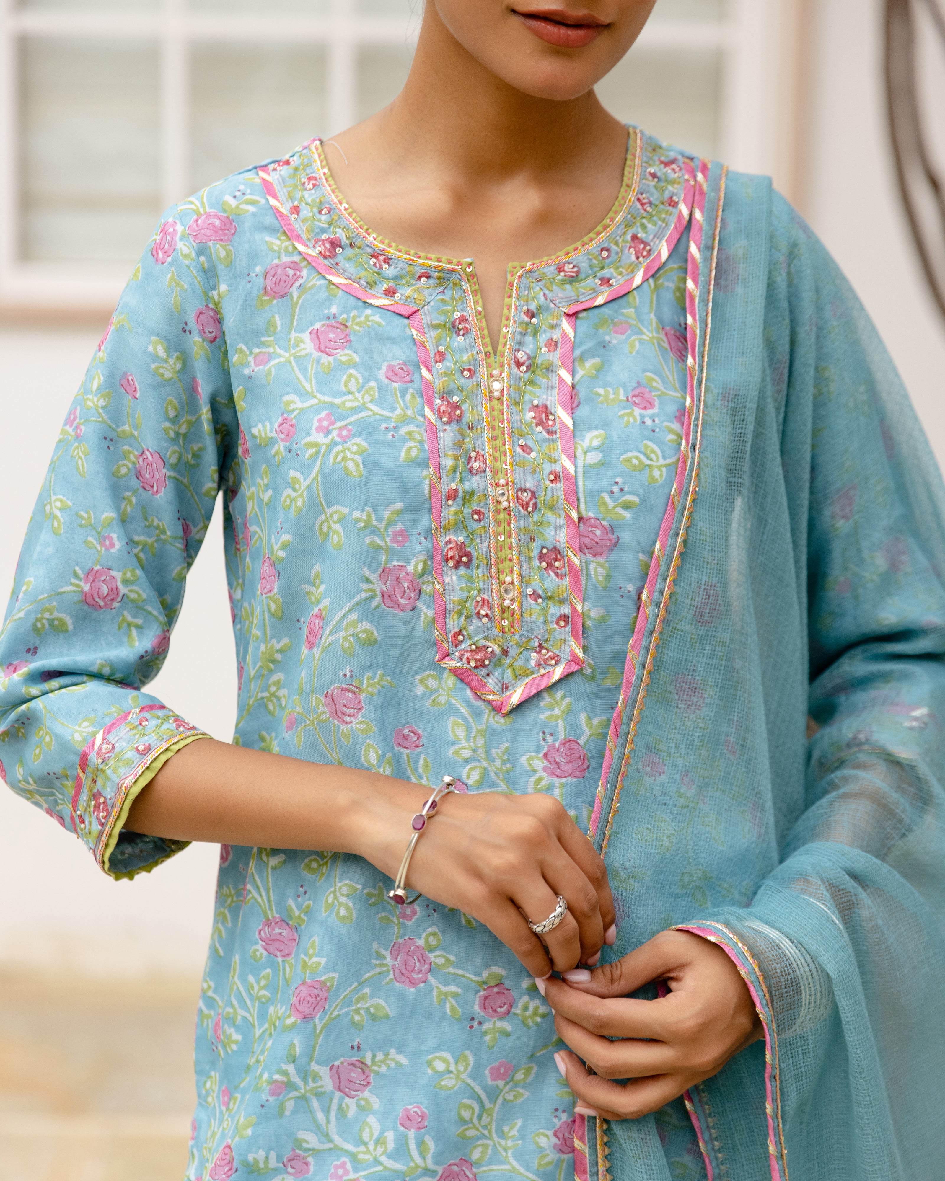 Sky Blue Chanderi Complete Suit Set