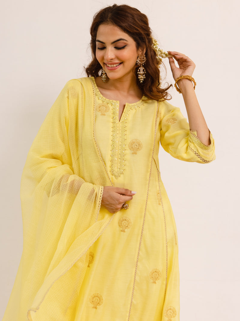 Yellow Chanderi Complete Suit Set For Women's