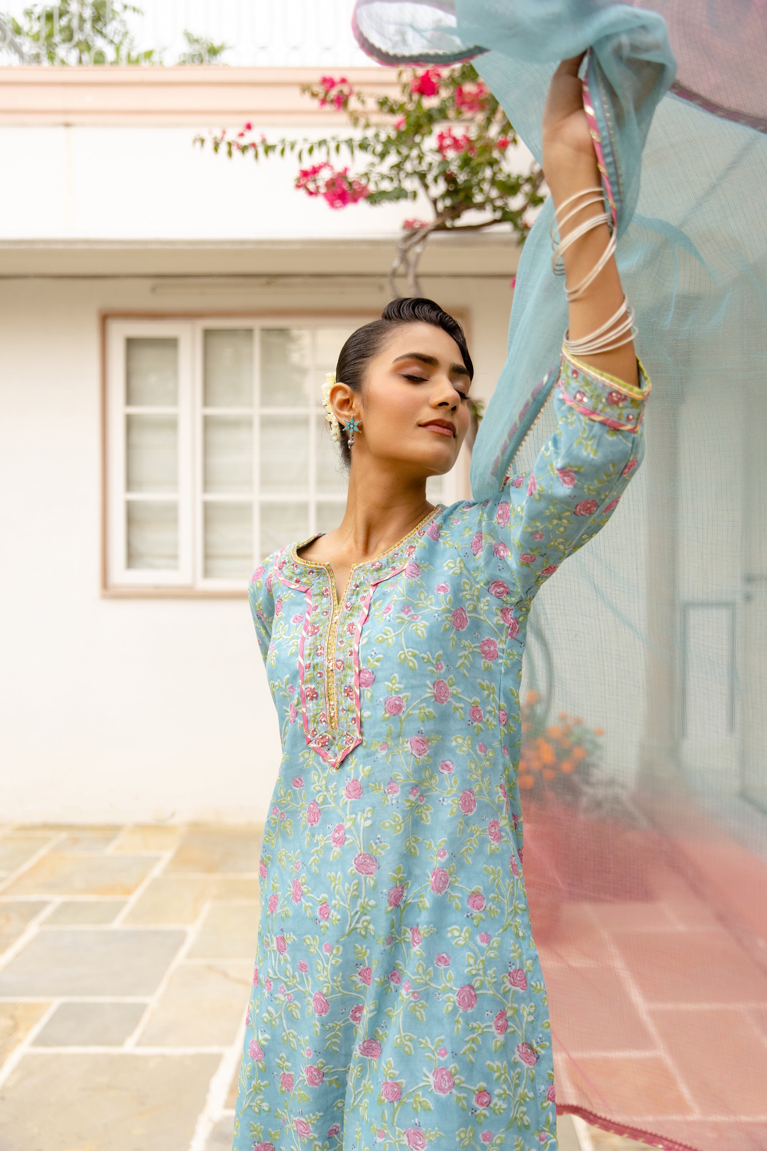 Sky Blue Chanderi Complete Suit Set