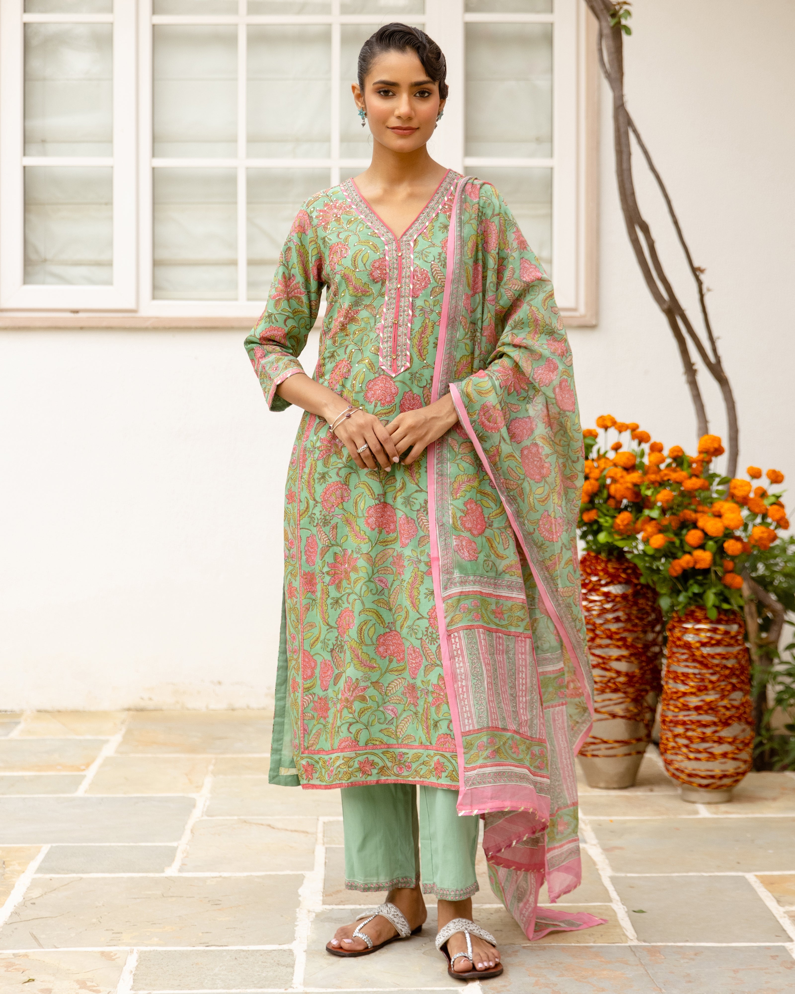 Mint Green Cotton Complete Suit Set