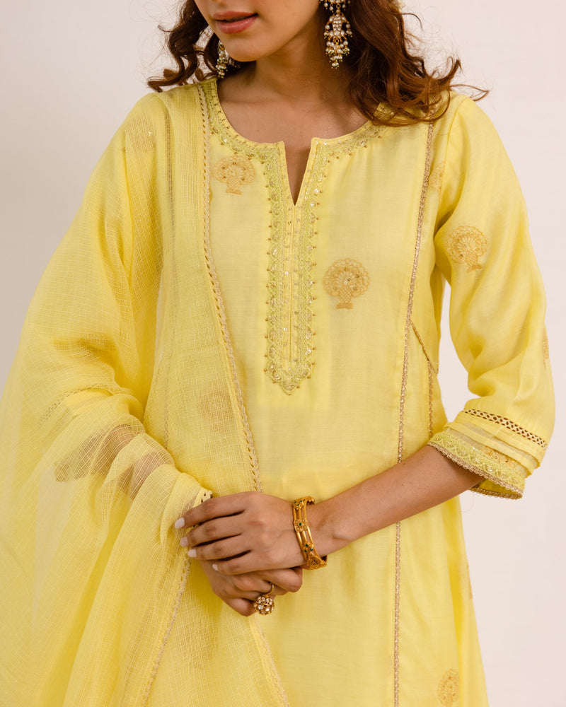 Yellow Chanderi Complete Suit Set For Women's