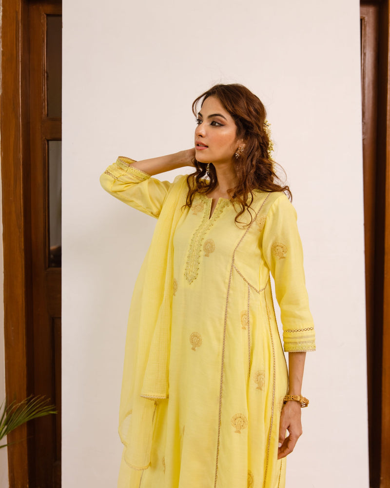 Yellow Chanderi Complete Suit Set For Women's
