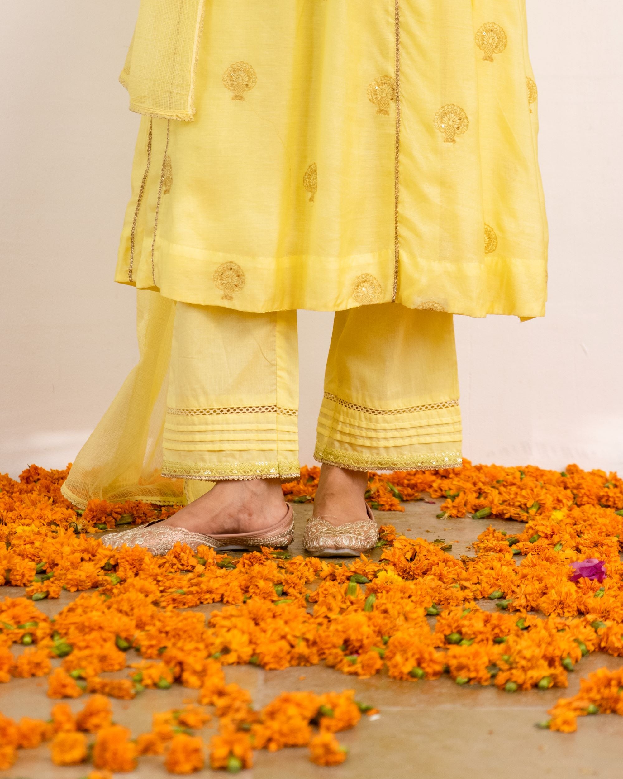 Yellow Chanderi Complete Suit Set For Women's