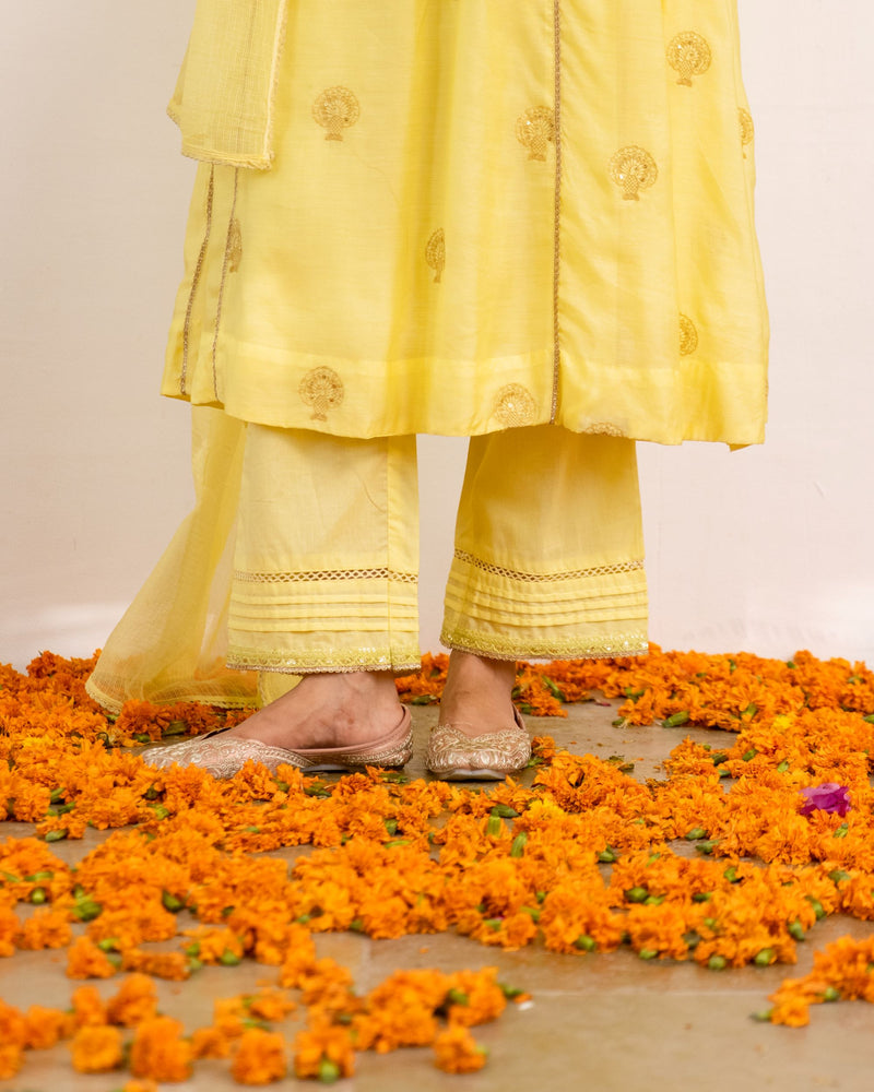 Yellow Chanderi Complete Suit Set For Women's
