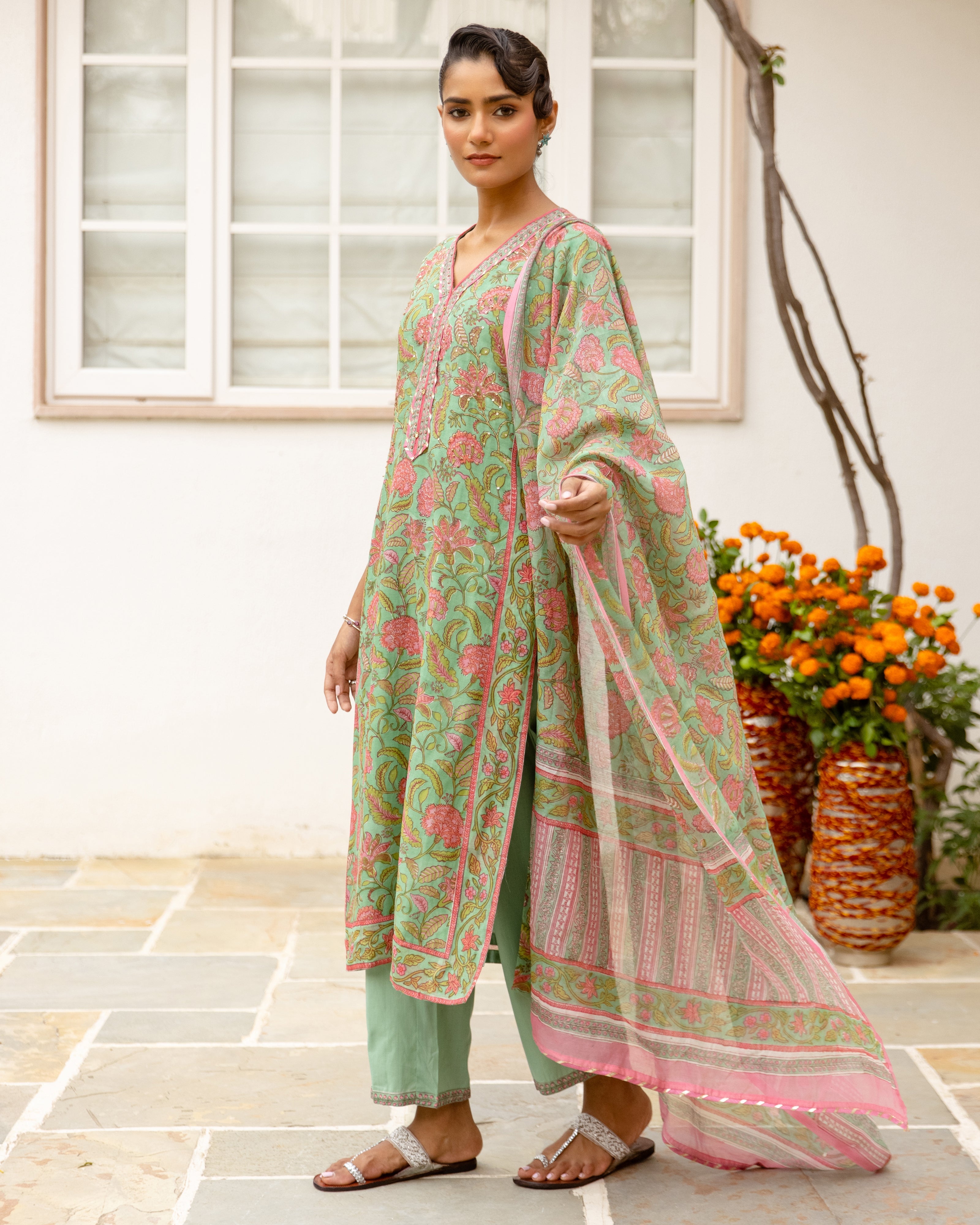 Mint Green Cotton Complete Suit Set