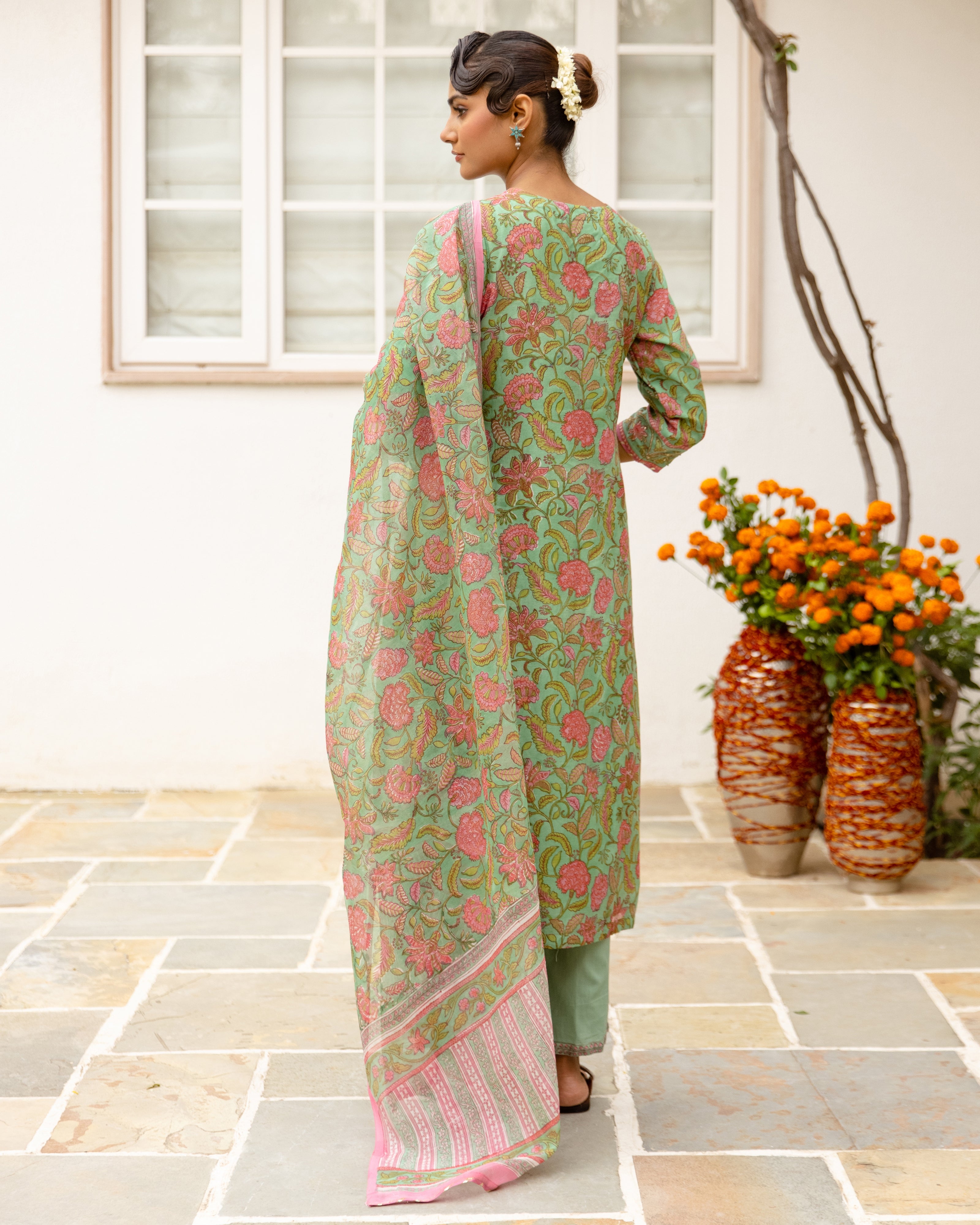 Mint Green Cotton Complete Suit Set
