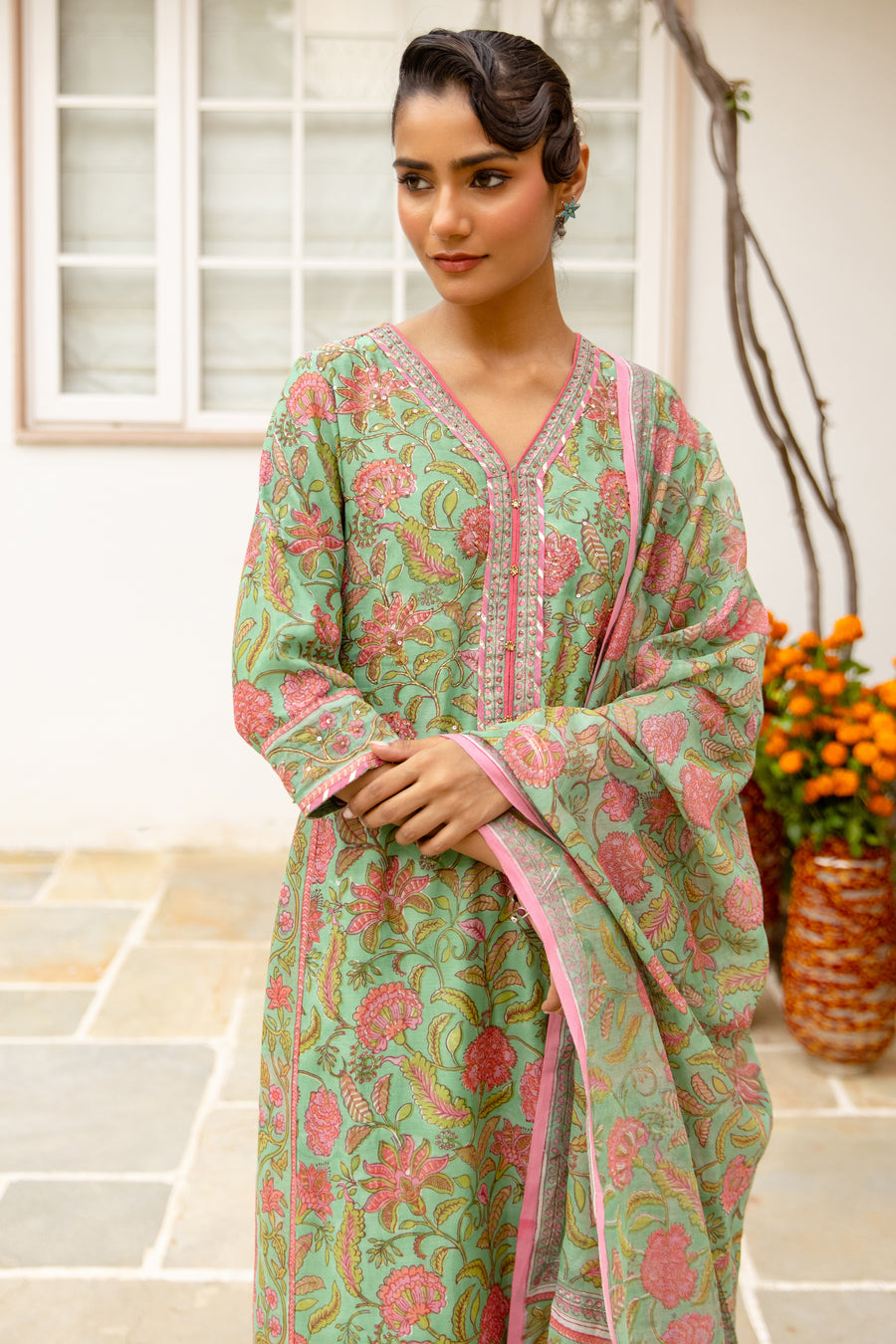 Mint Green Cotton Complete Suit Set