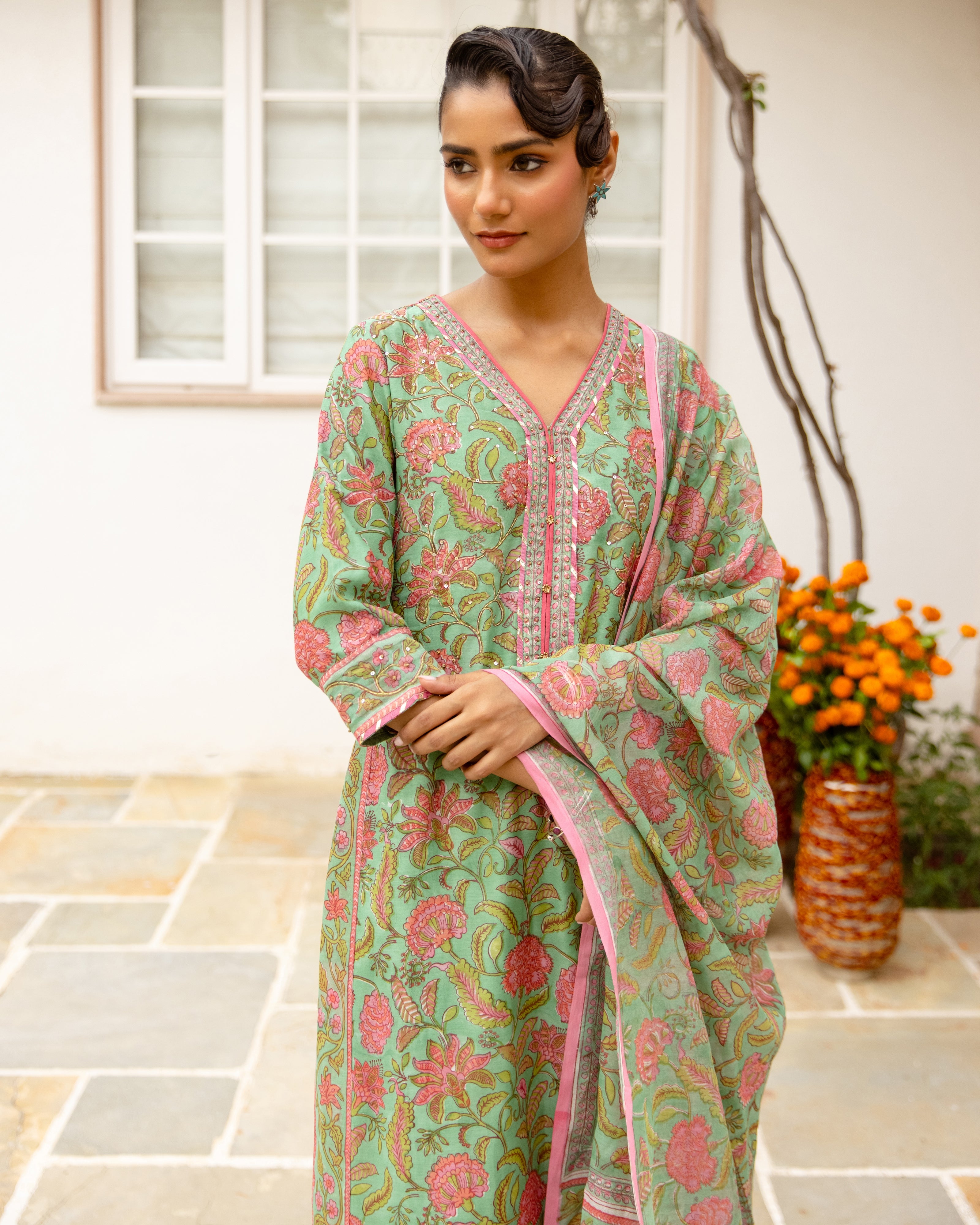 Mint Green Cotton Complete Suit Set