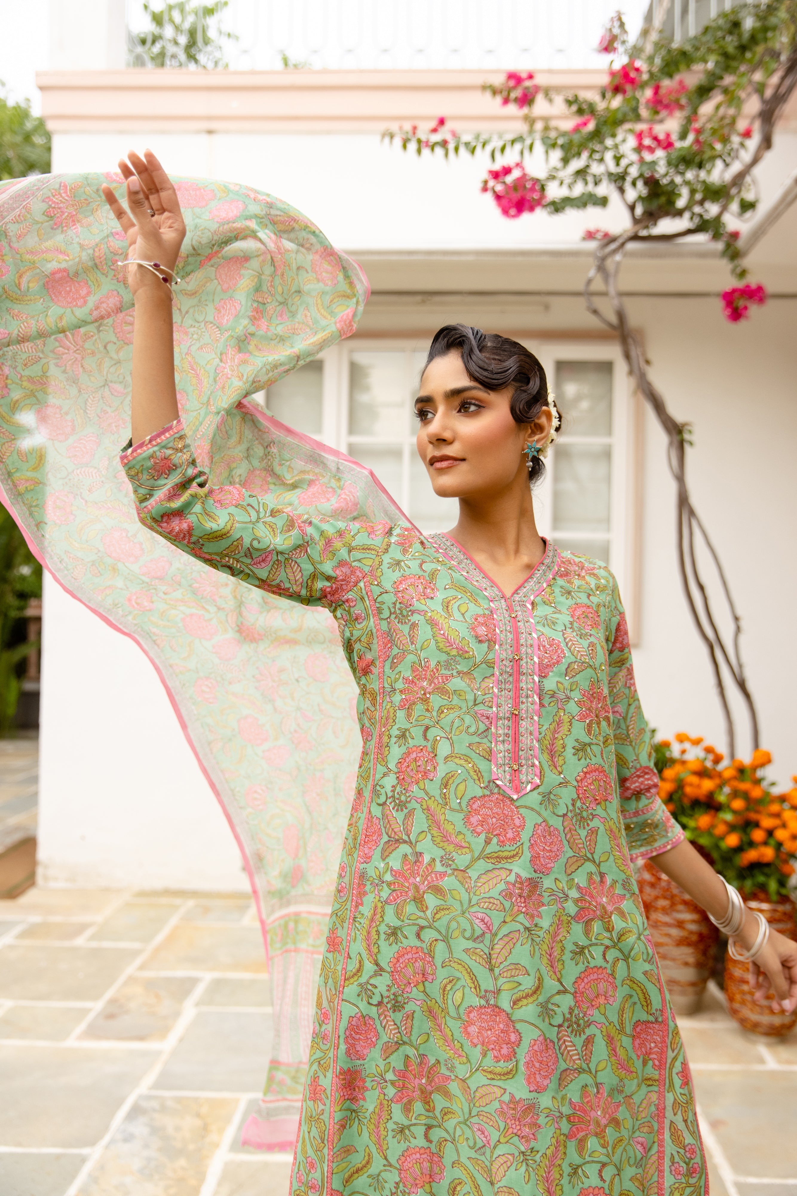 Mint Green Cotton Complete Suit Set