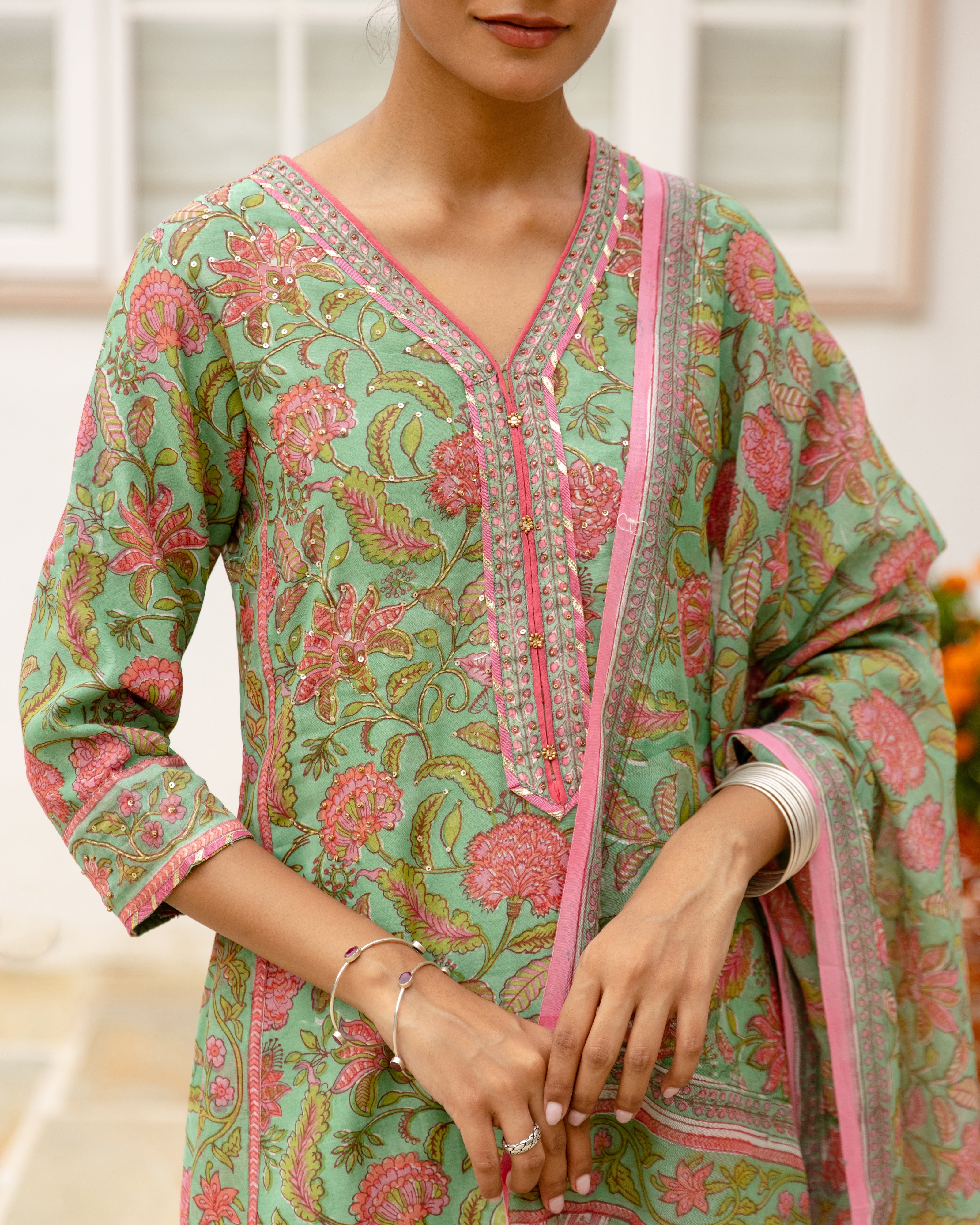 Mint Green Cotton Complete Suit Set