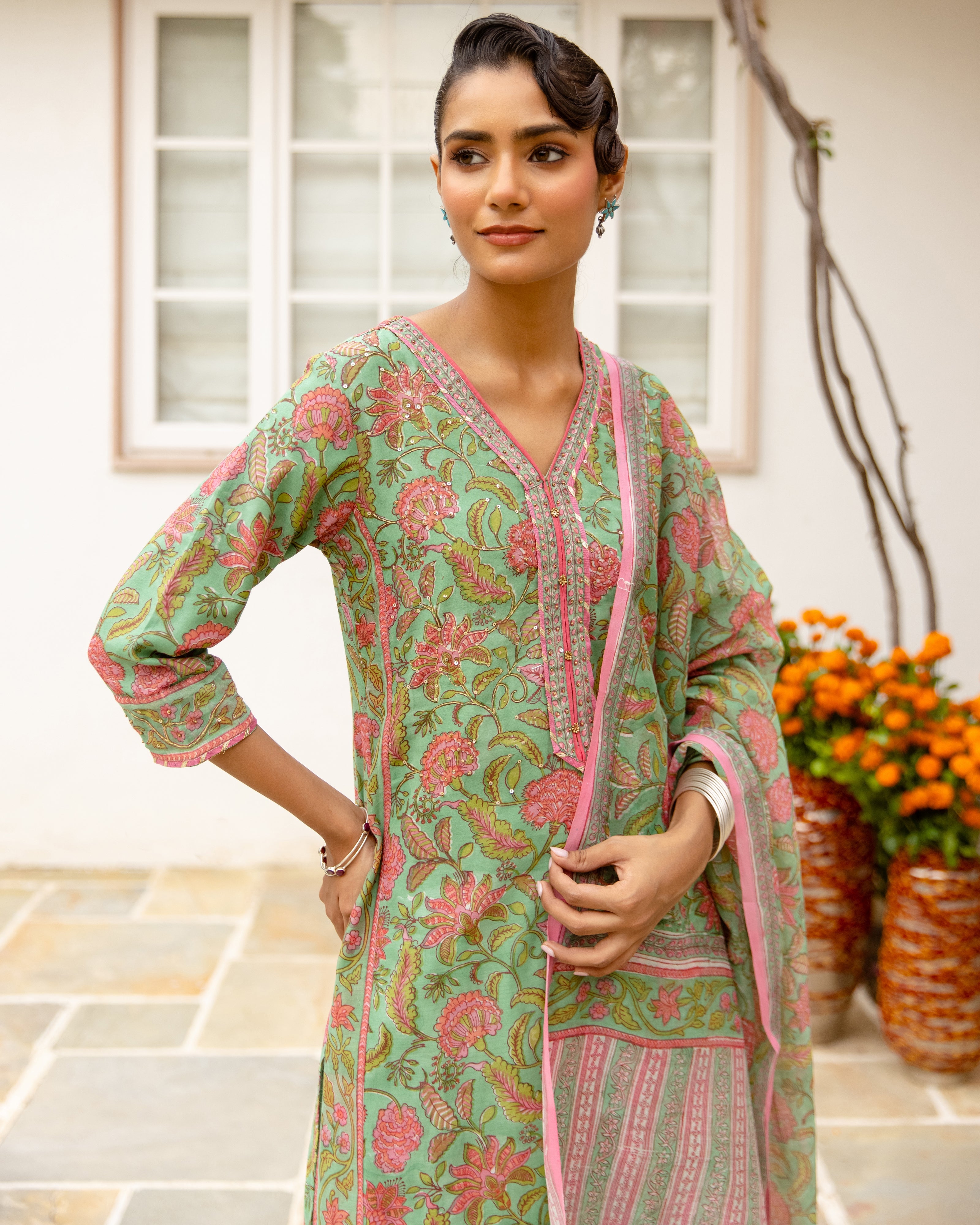 Mint Green Cotton Complete Suit Set