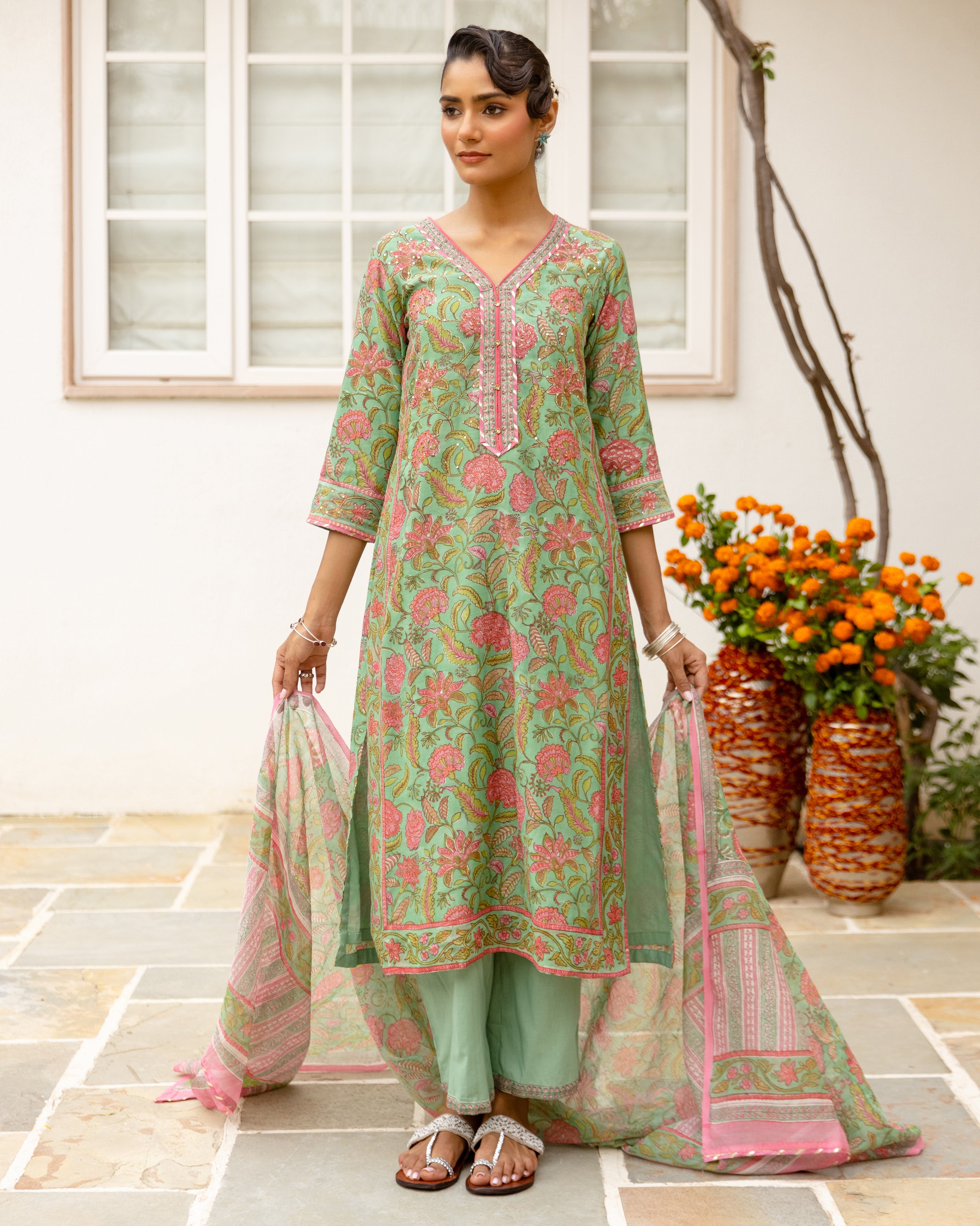 Mint Green Cotton Complete Suit Set
