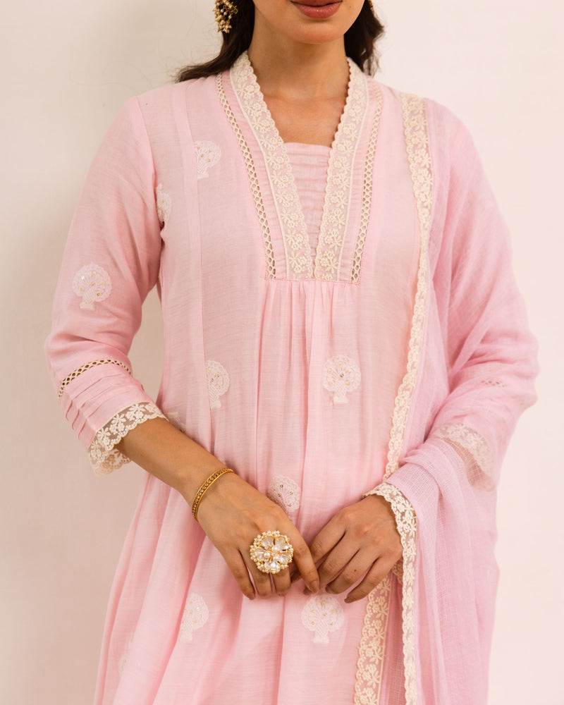 Baby Pink Chanderi Silk Complete Suit Set For Women's