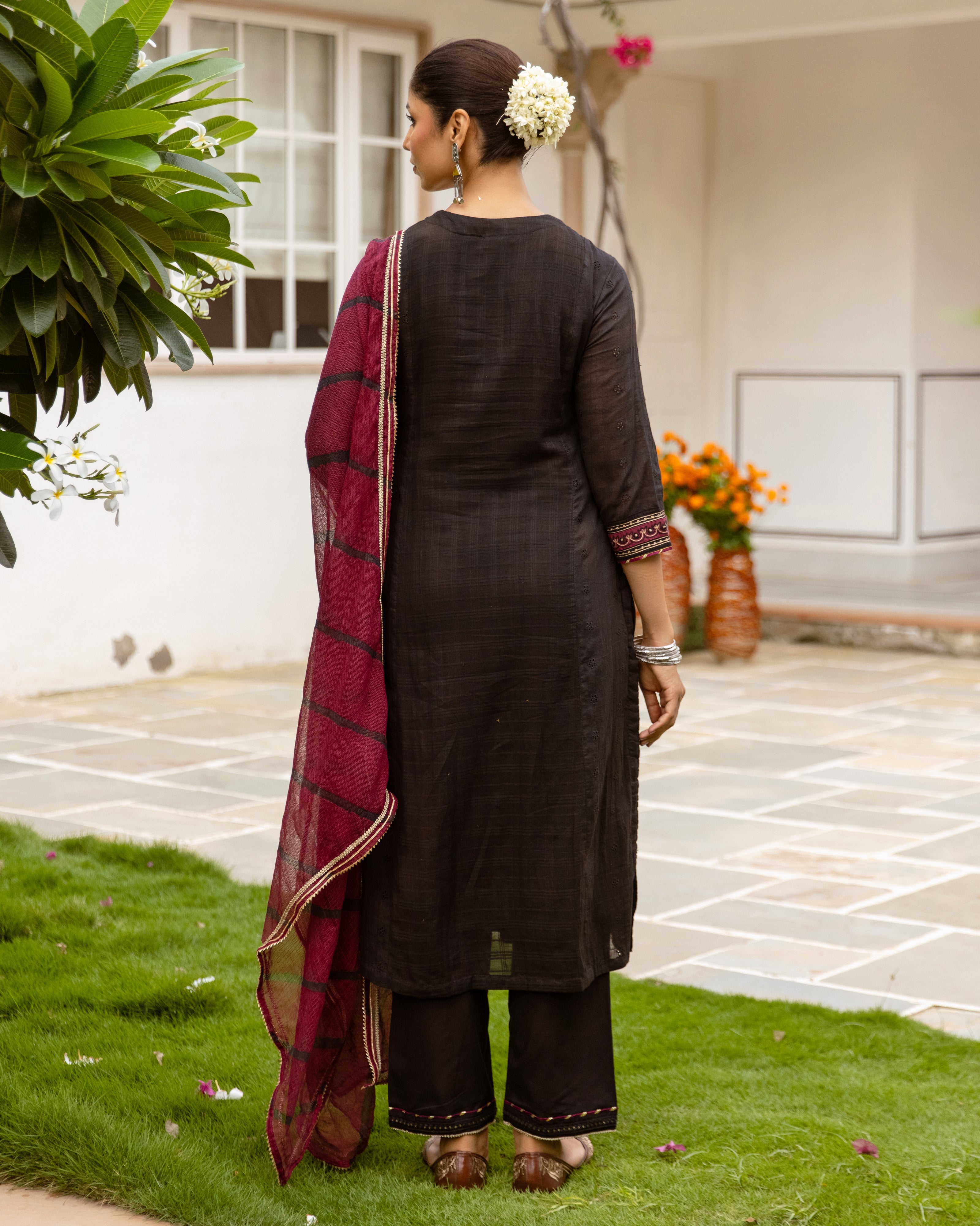 Black Cotton Dobby Complete Suit Set