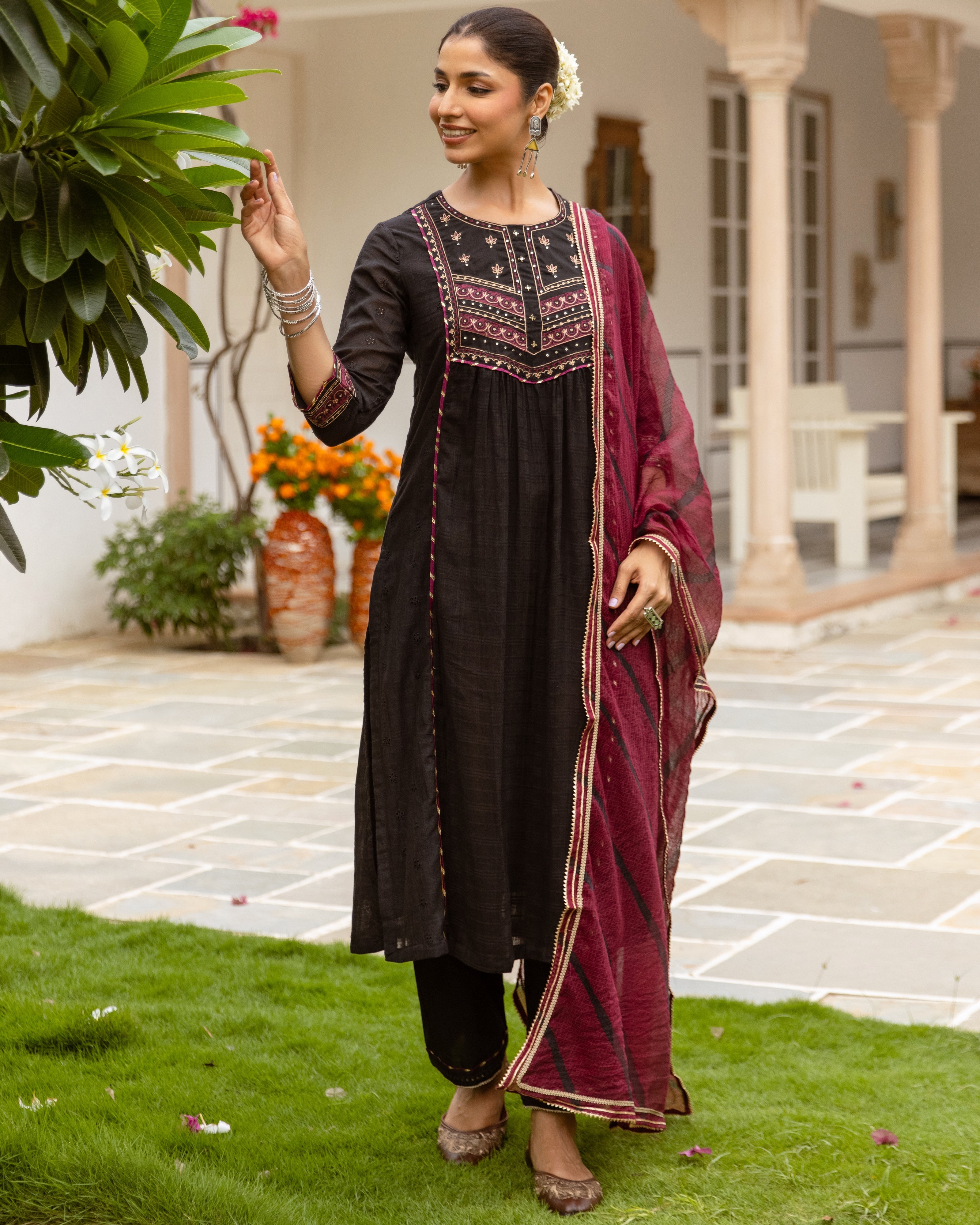 Black Cotton Dobby Complete Suit Set