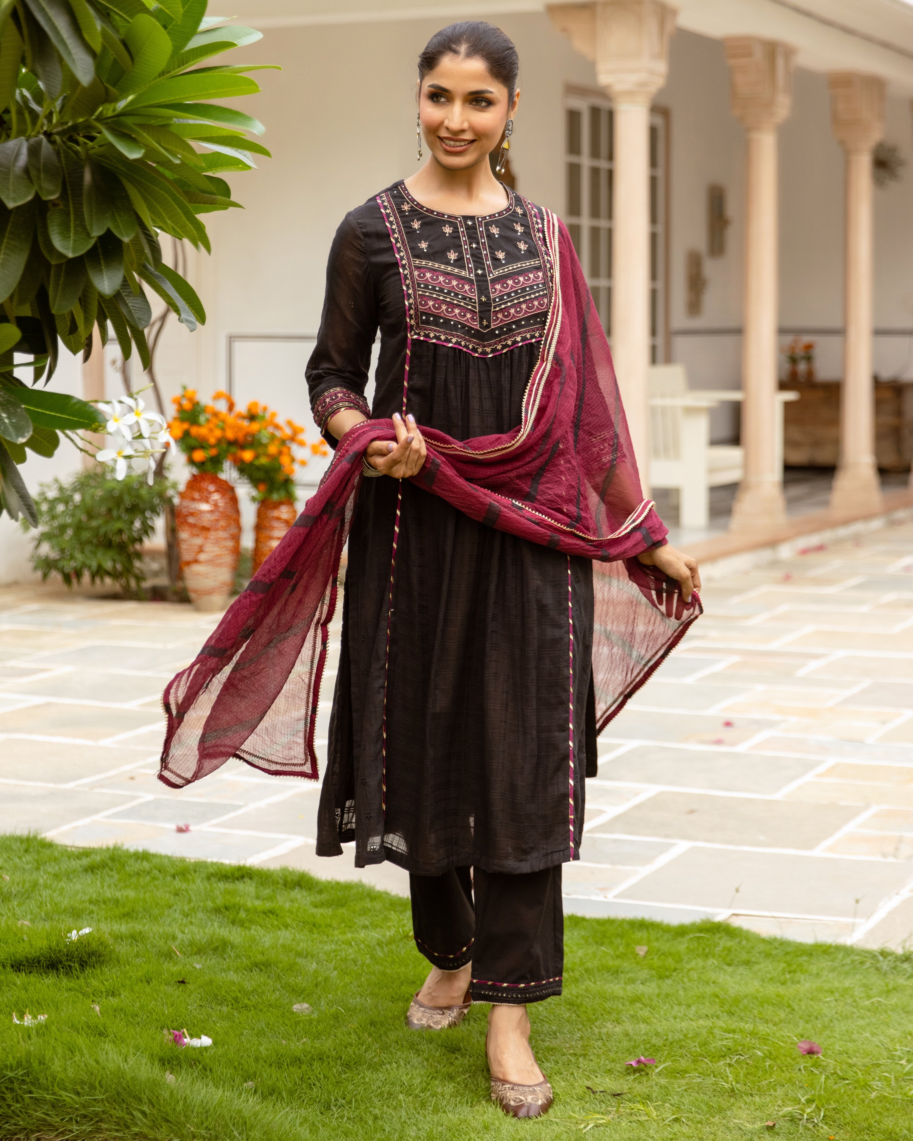 Black Cotton Dobby Complete Suit Set