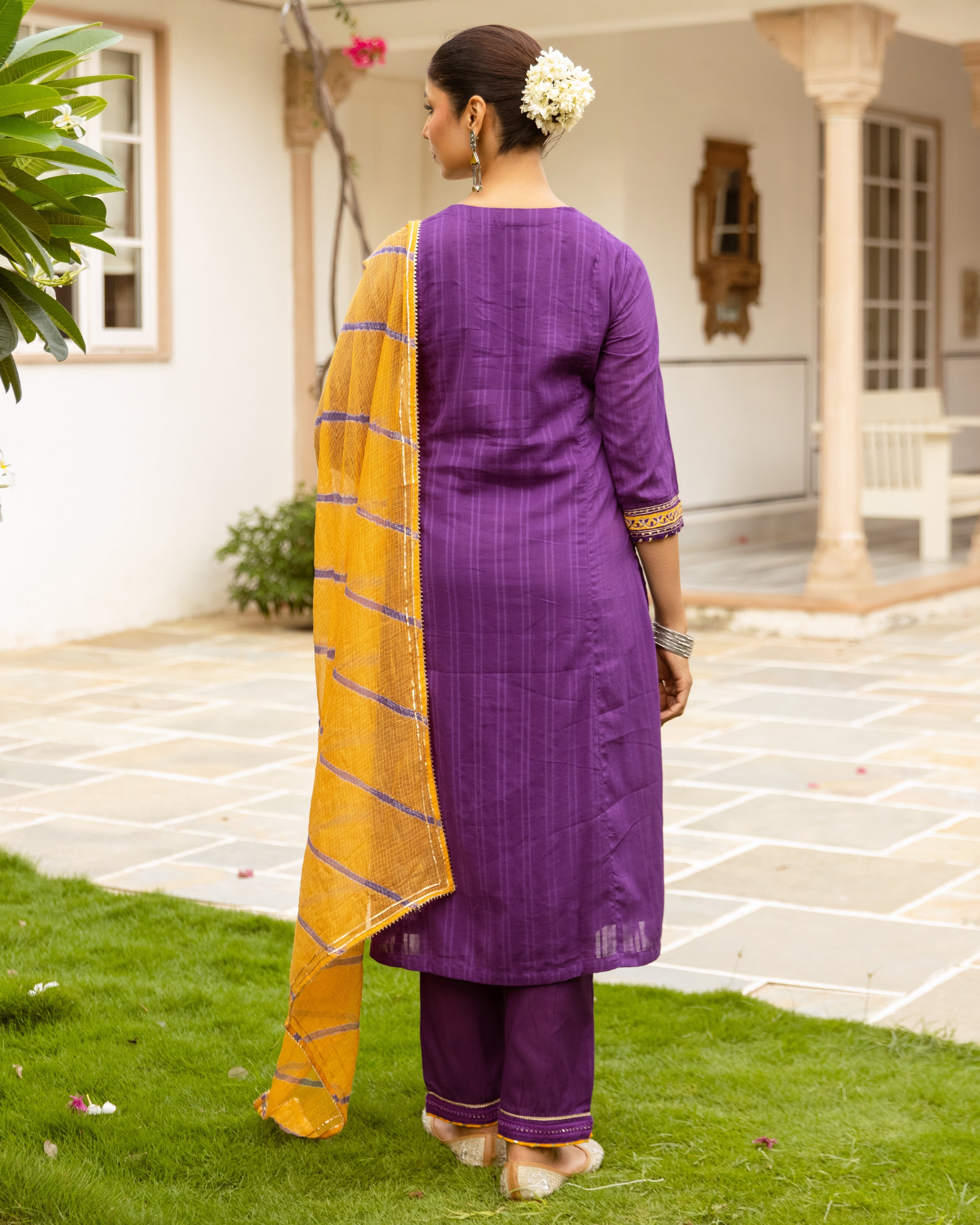 Purple Cotton Dobby Complete Suit Set