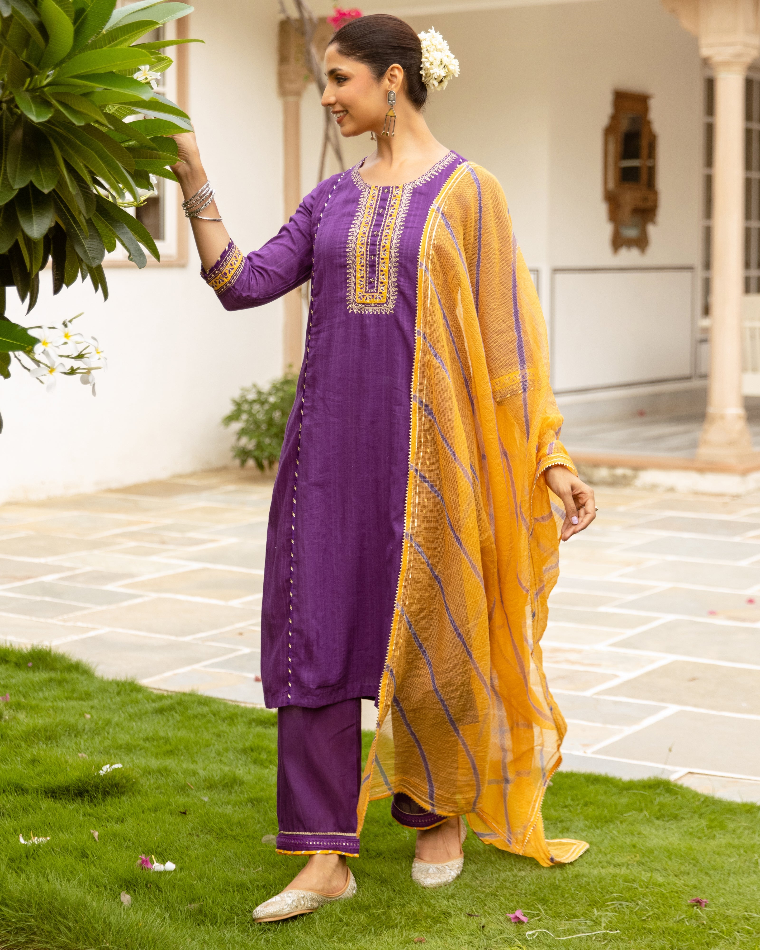 Purple Cotton Dobby Complete Suit Set