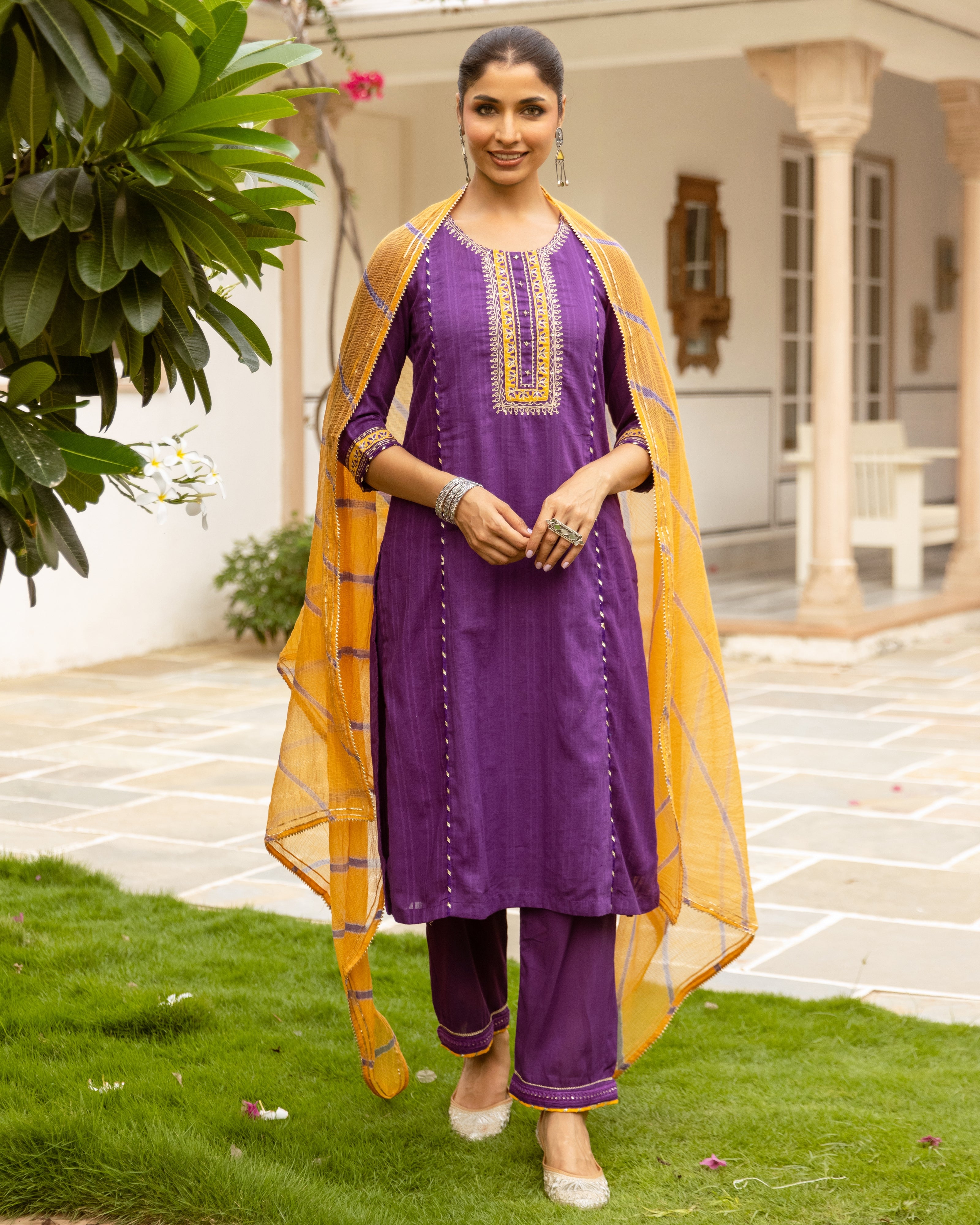 Purple Cotton Dobby Complete Suit Set