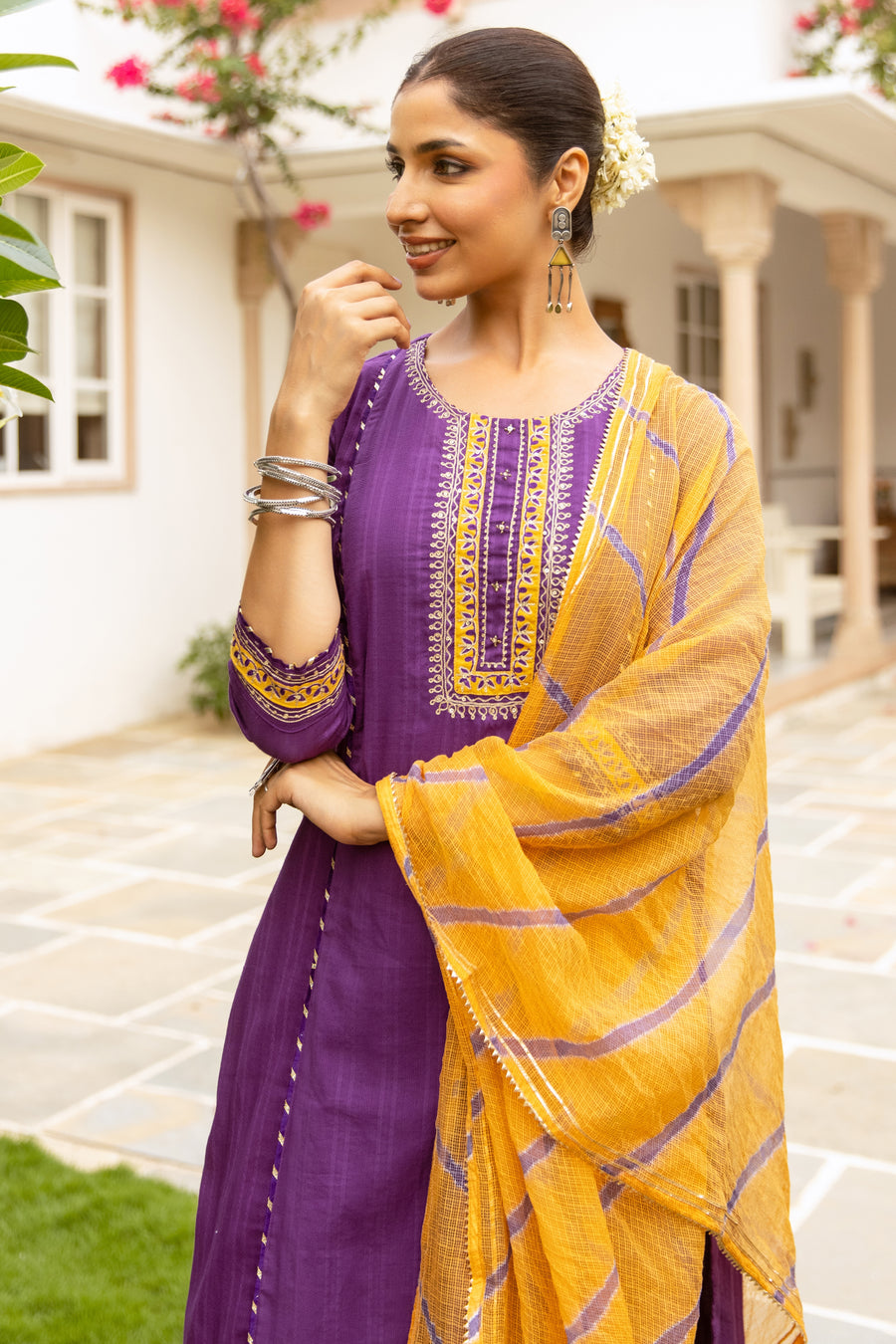 Purple Cotton Dobby Complete Suit Set
