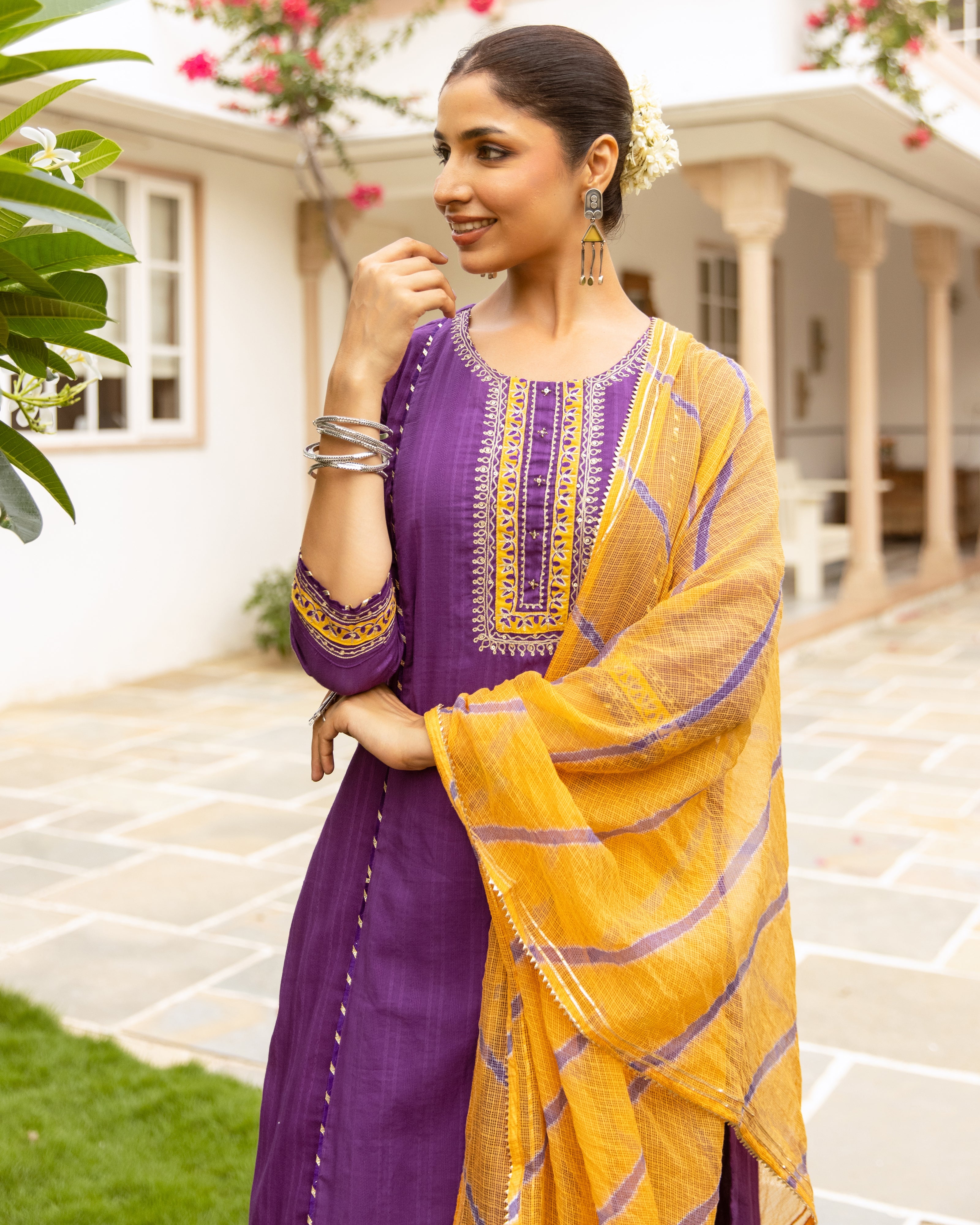 Purple Cotton Dobby Complete Suit Set