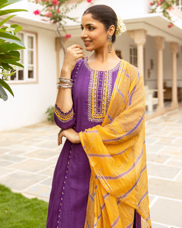 Purple Cotton Dobby Complete Suit Set