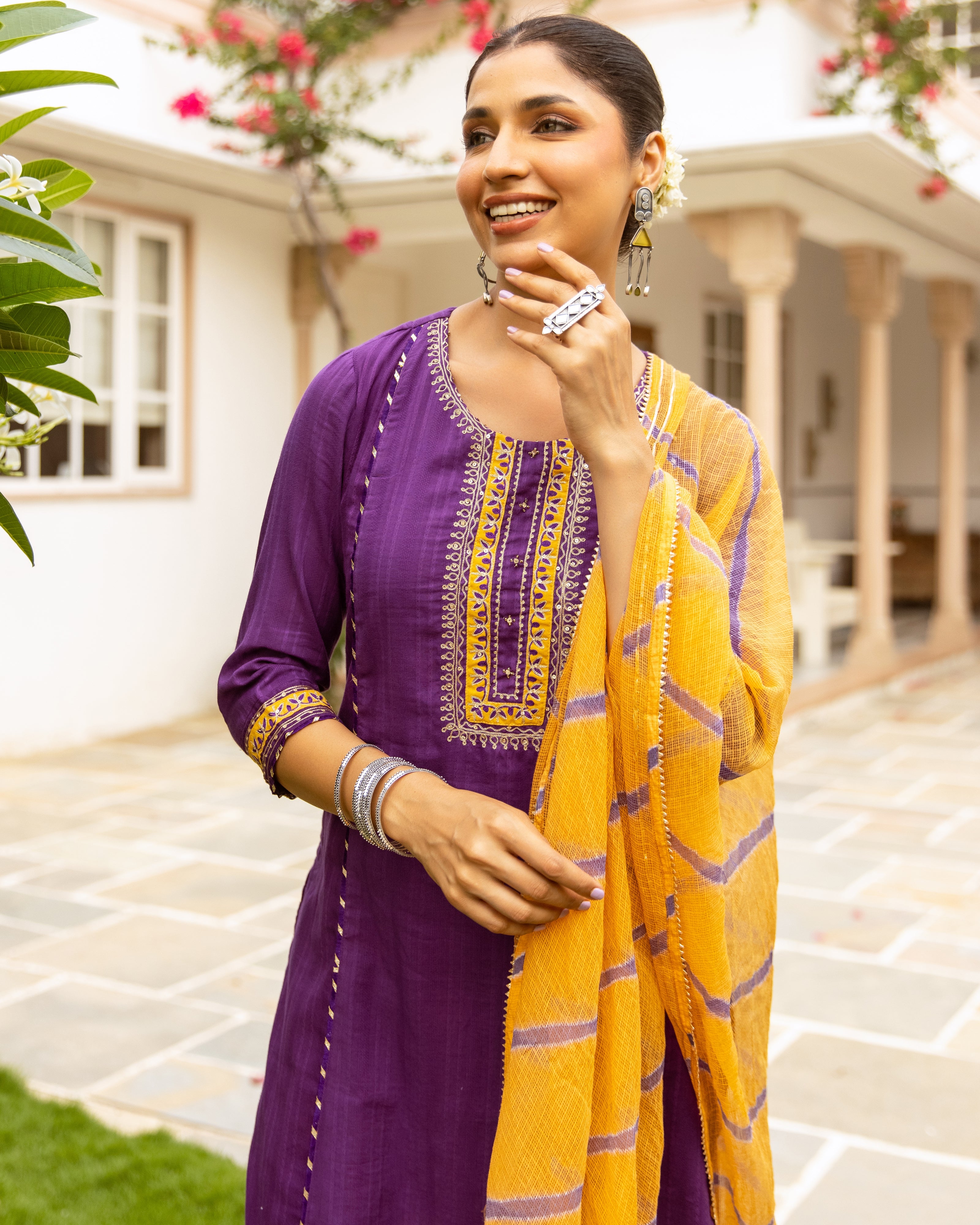 Purple Cotton Dobby Complete Suit Set