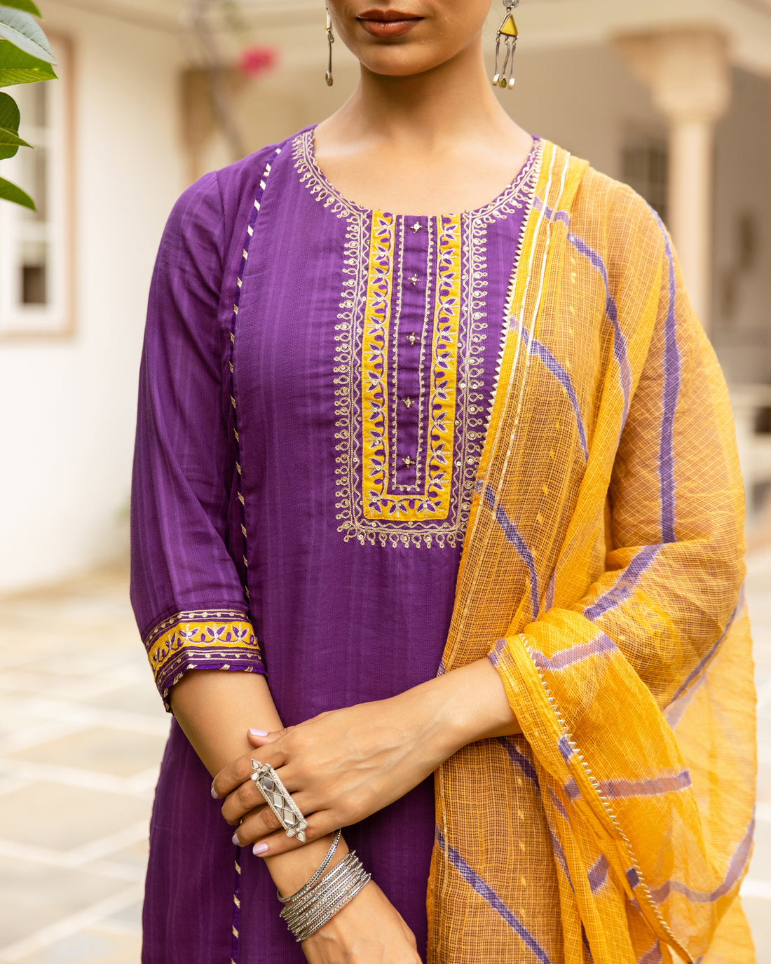 Purple Cotton Dobby Complete Suit Set