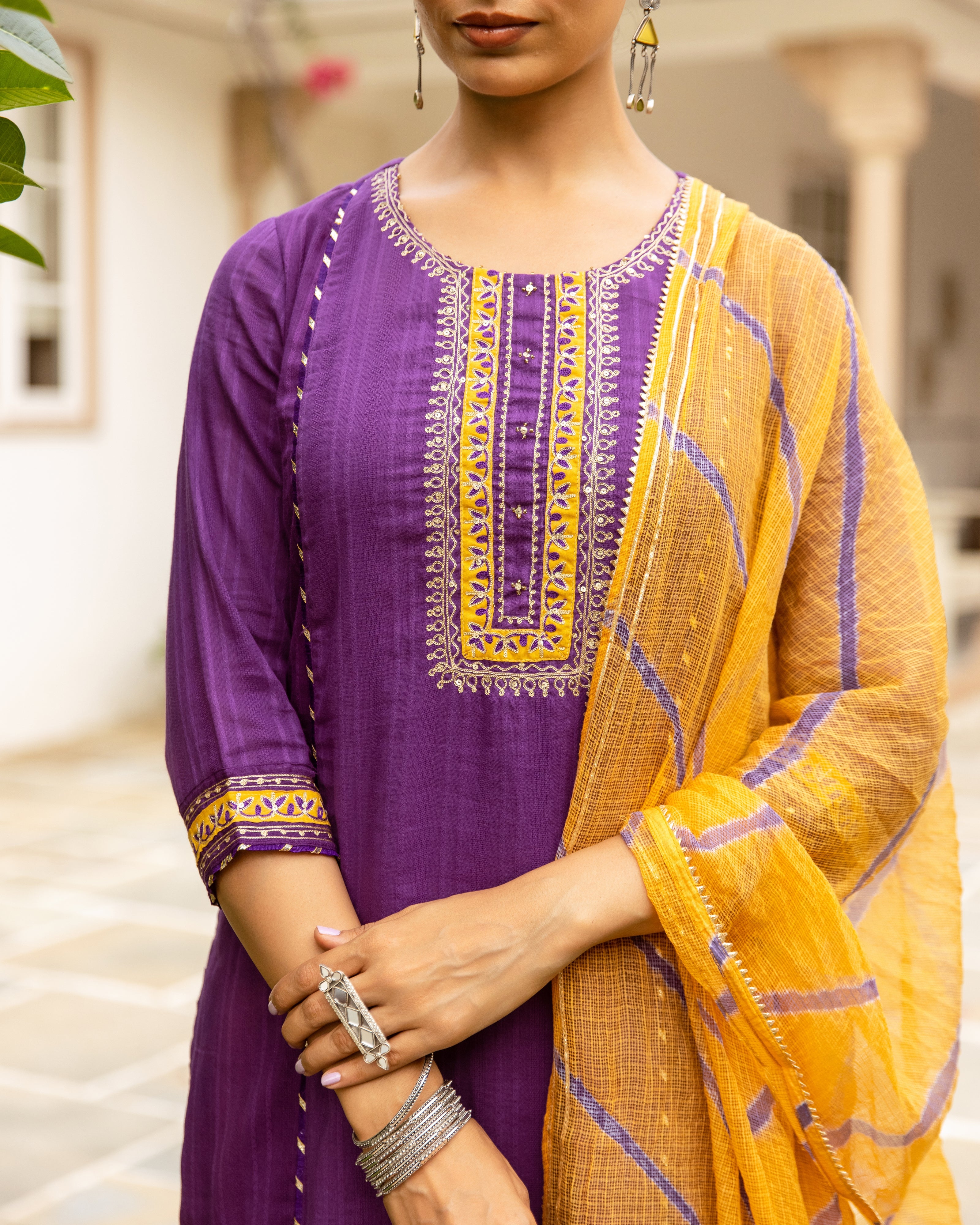 Purple Cotton Dobby Complete Suit Set