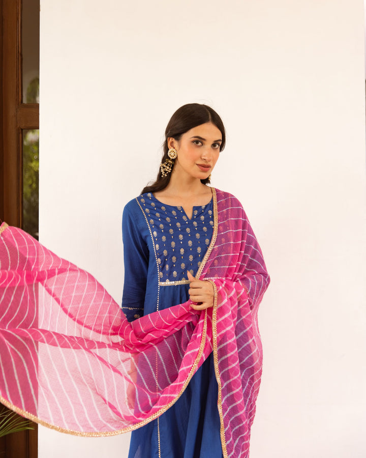Royal Blue Cotton Dobby Complete Suit Set For Women's
