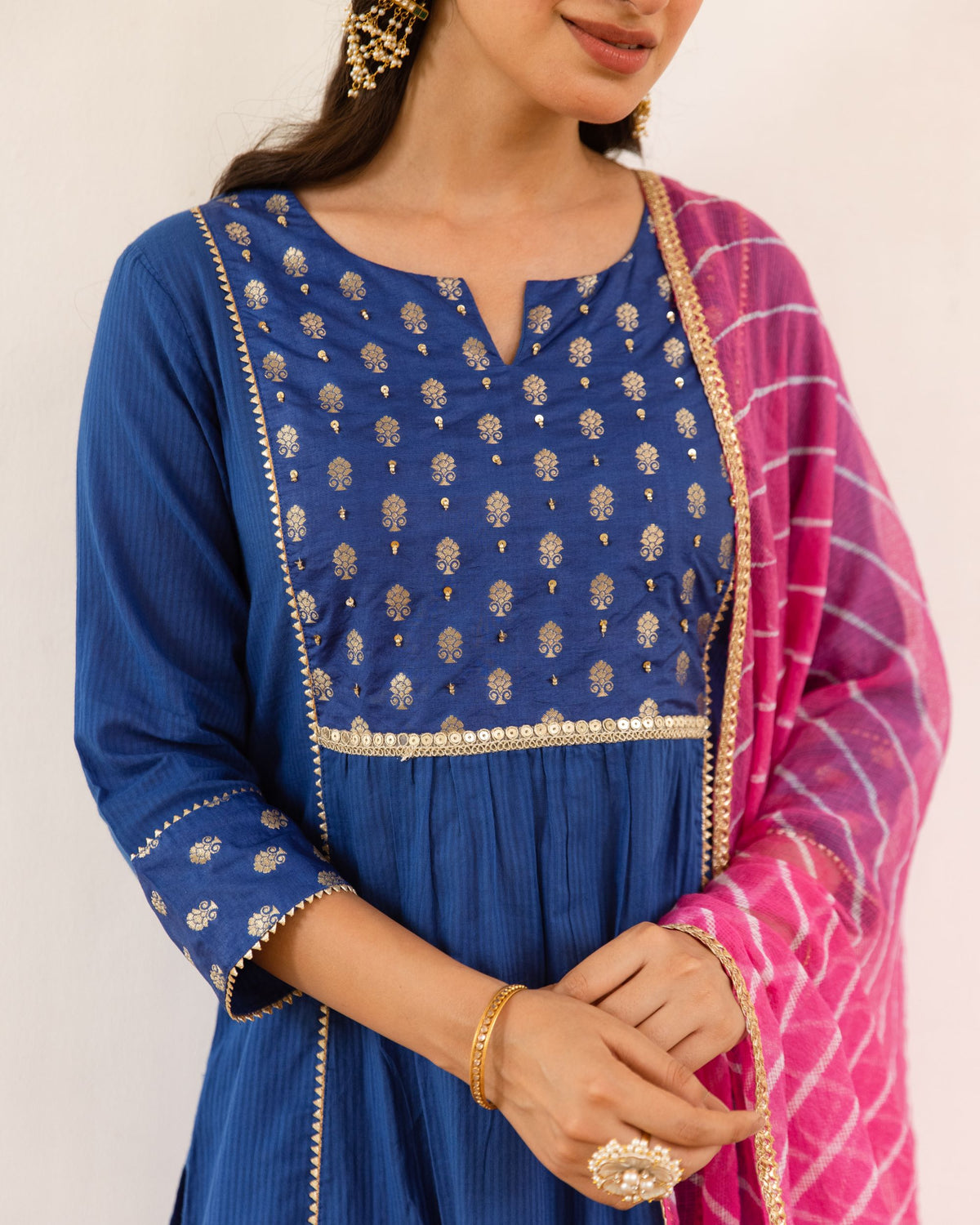 Royal Blue Cotton Dobby Complete Suit Set For Women's