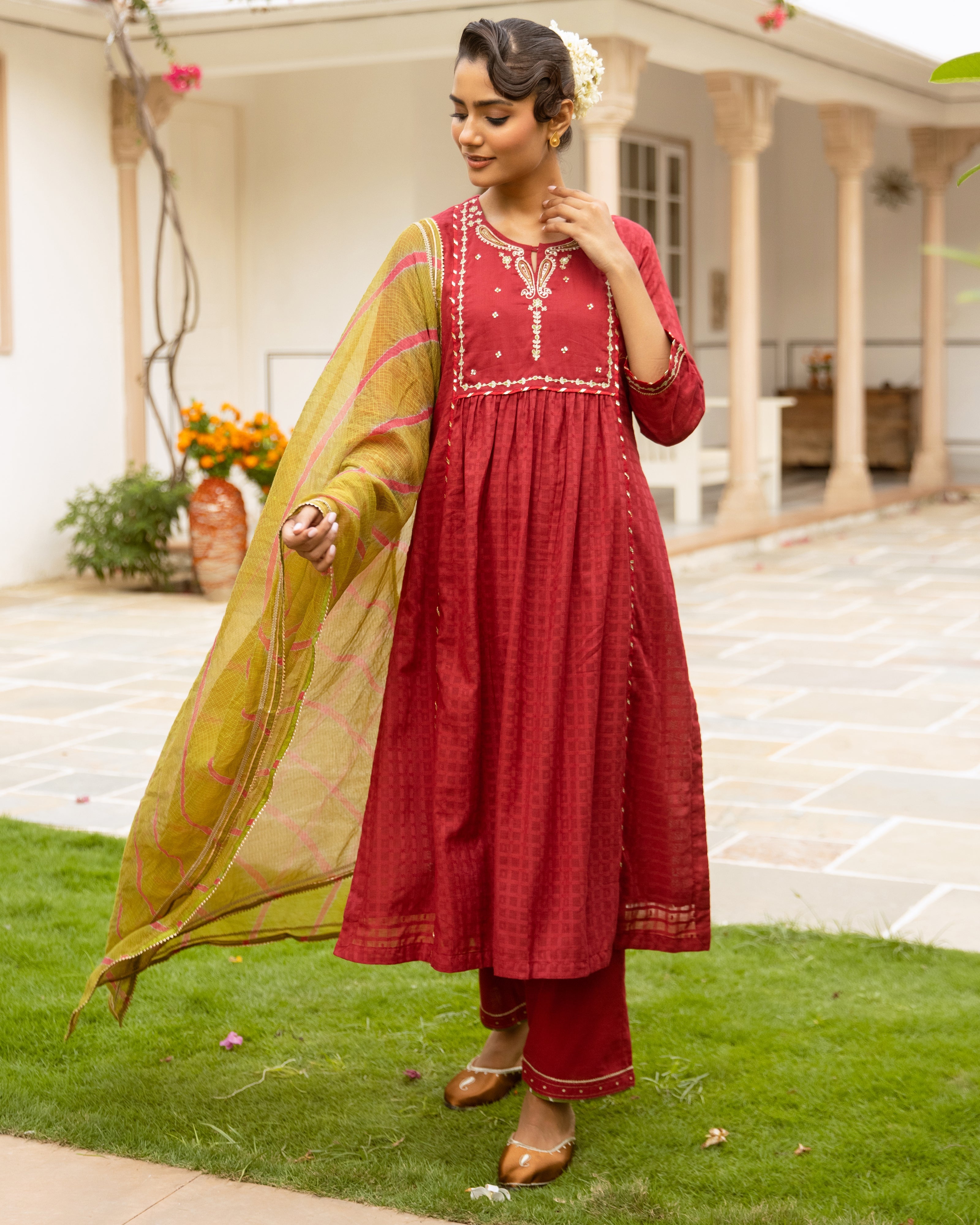 Maroon Cotton Dobby Complete Suit Set