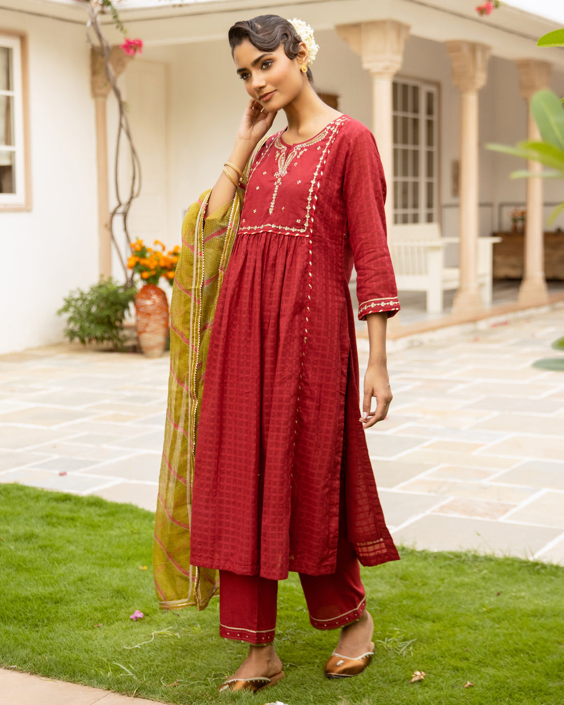 Maroon Cotton Dobby Complete Suit Set