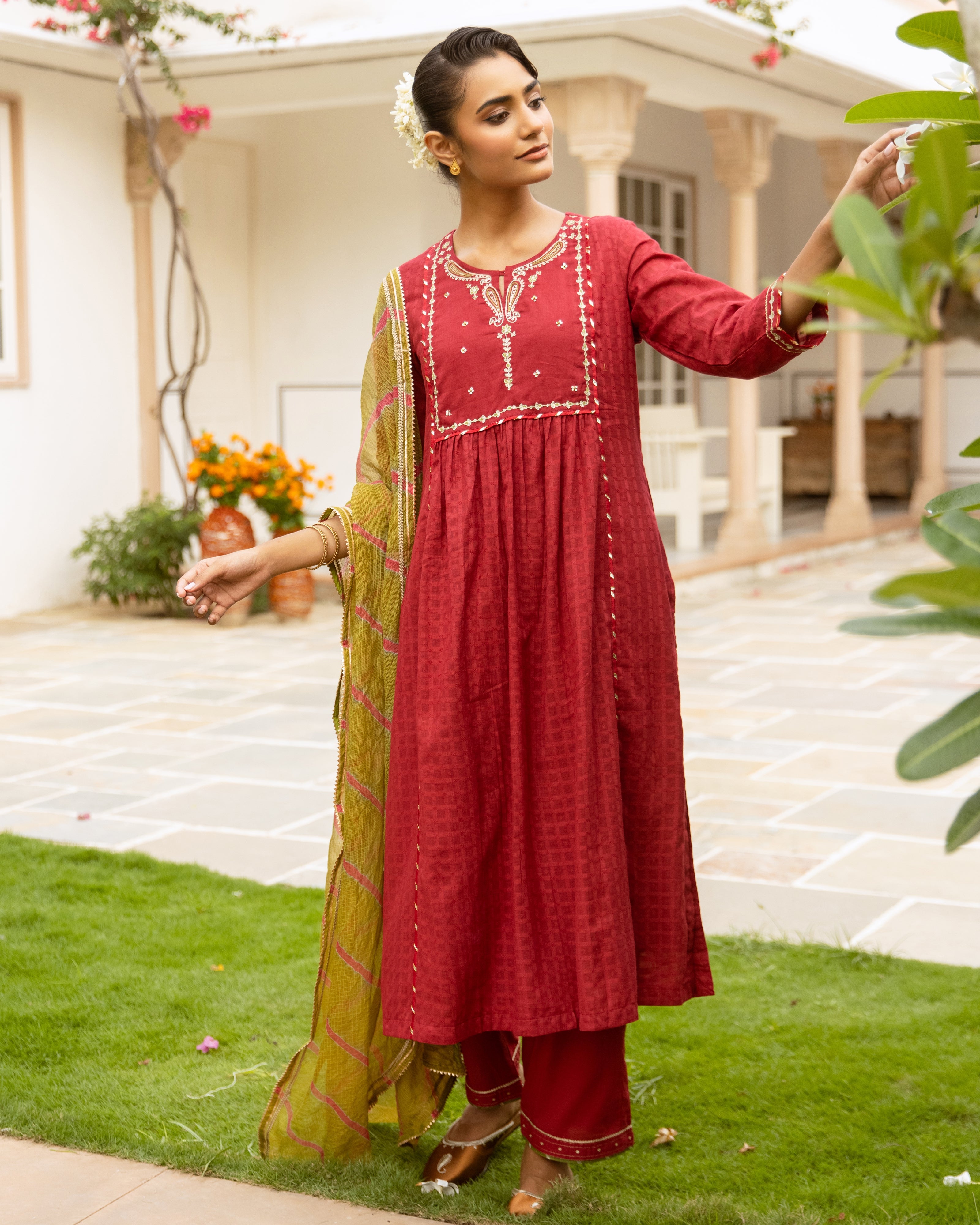 Maroon Cotton Dobby Complete Suit Set