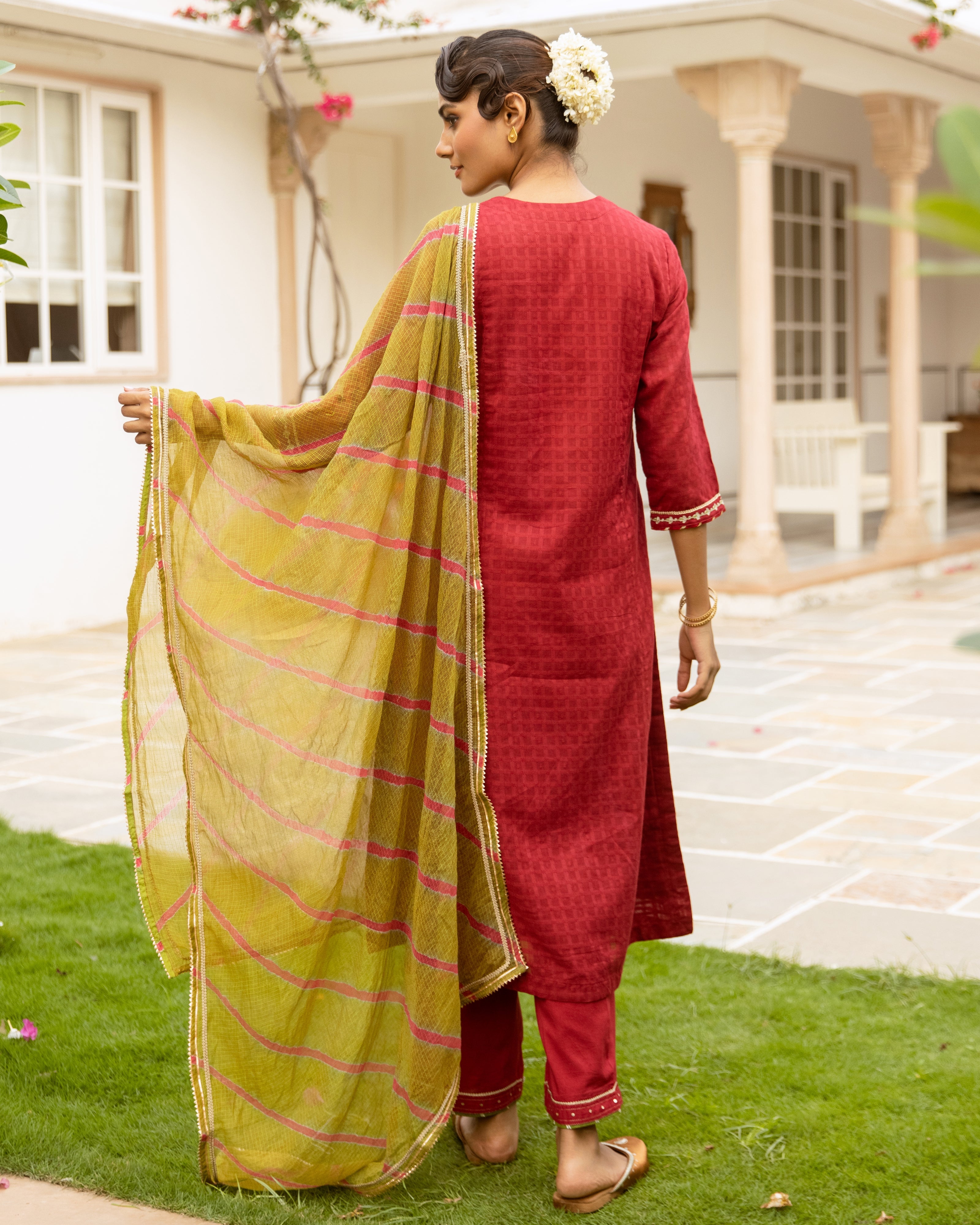 Maroon Cotton Dobby Complete Suit Set
