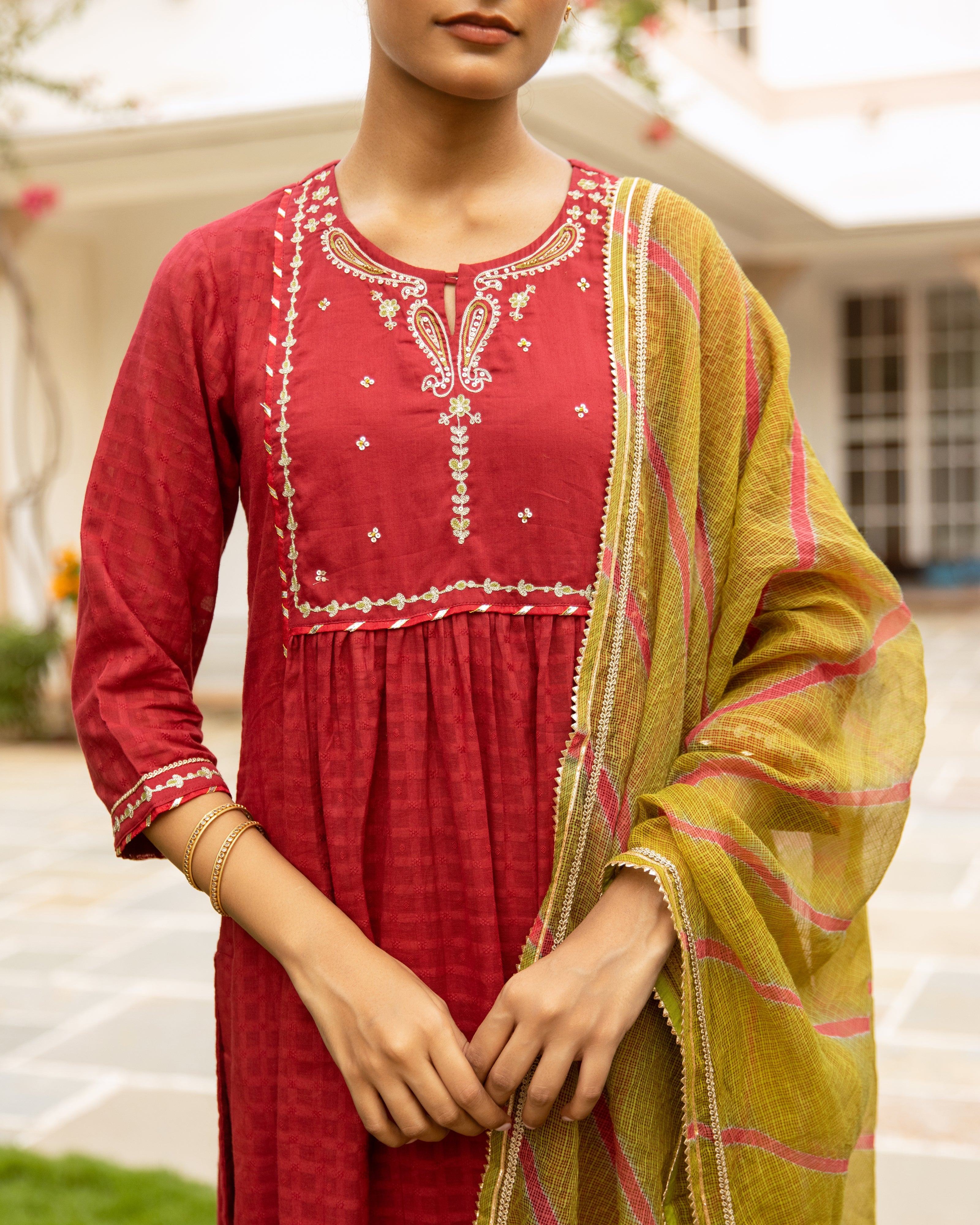 Maroon Cotton Dobby Complete Suit Set