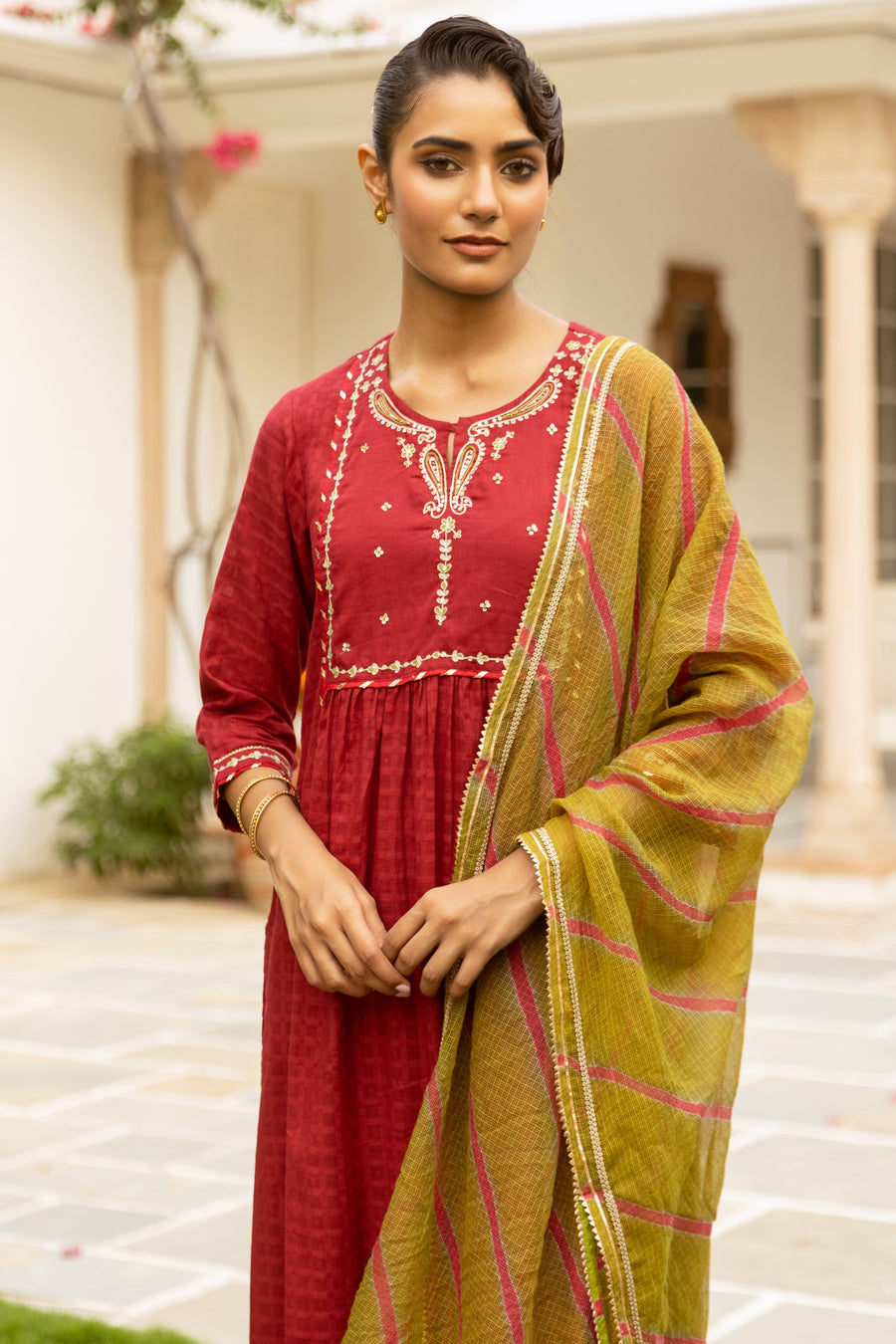 Maroon Cotton Dobby Complete Suit Set