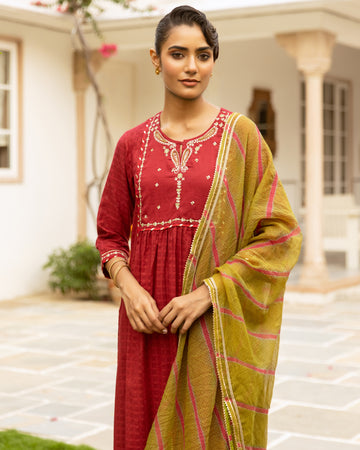 Maroon Cotton Dobby Complete Suit Set
