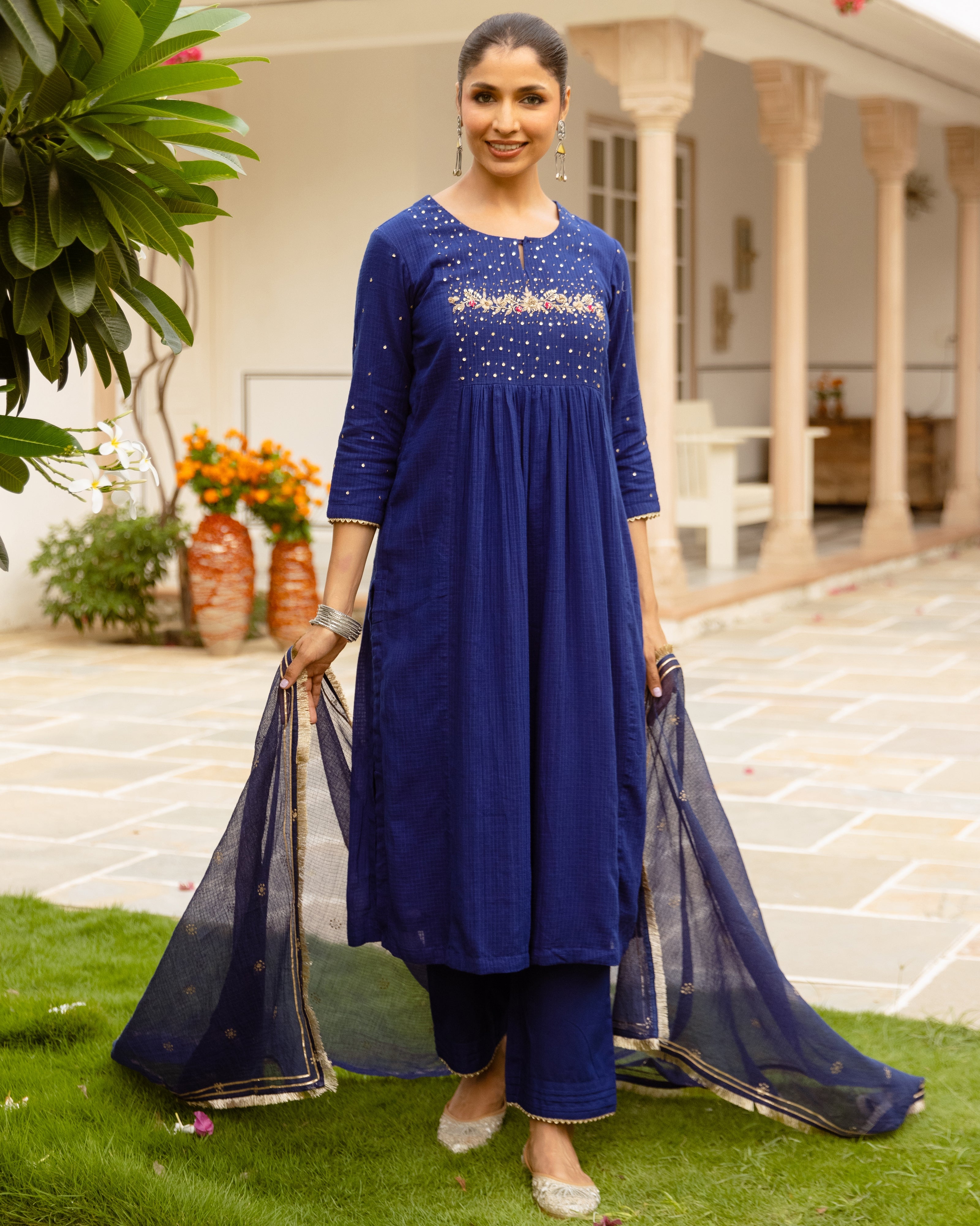 Navy Blue Kota Doriya Complete Suit Set