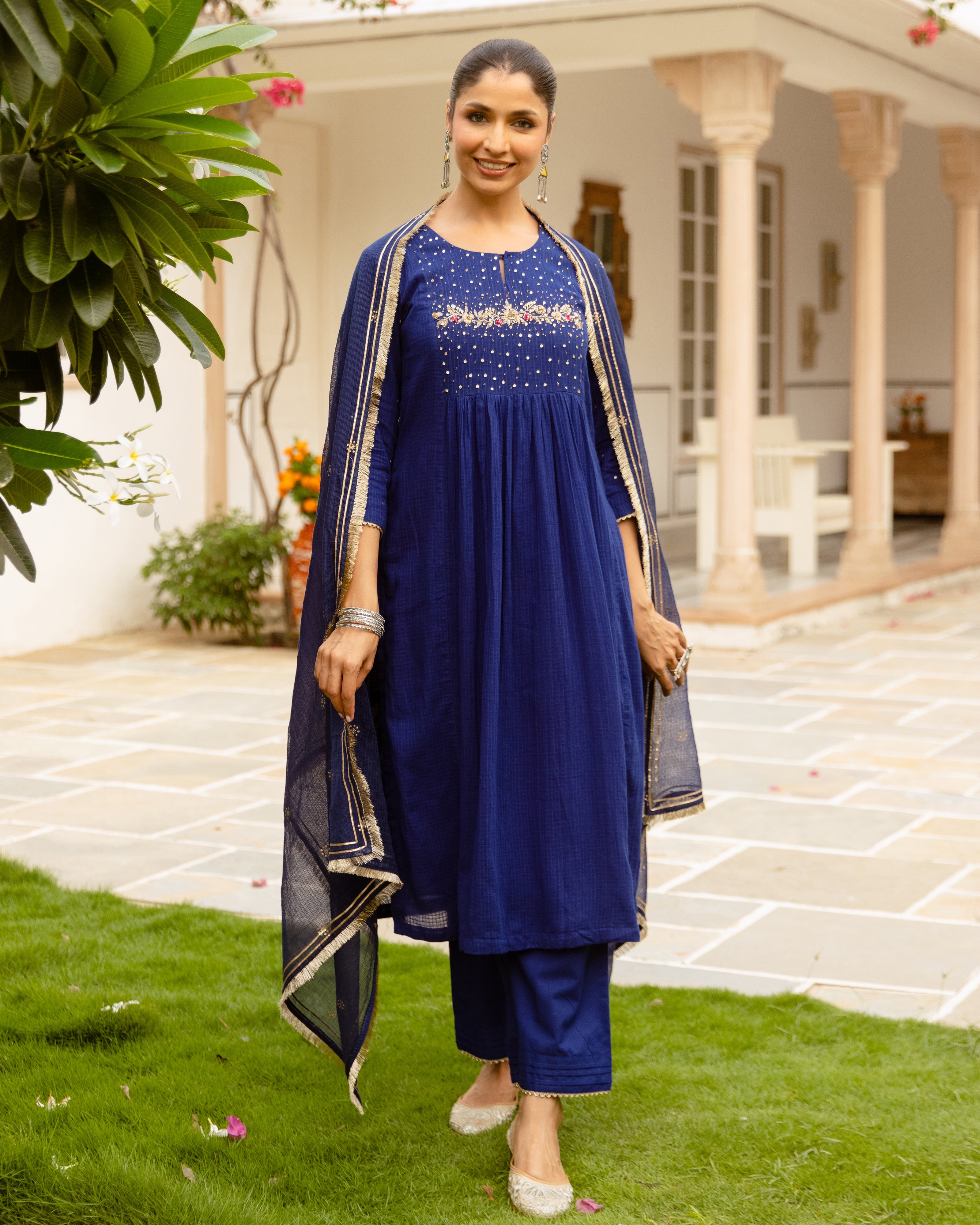 Navy Blue Kota Doriya Complete Suit Set