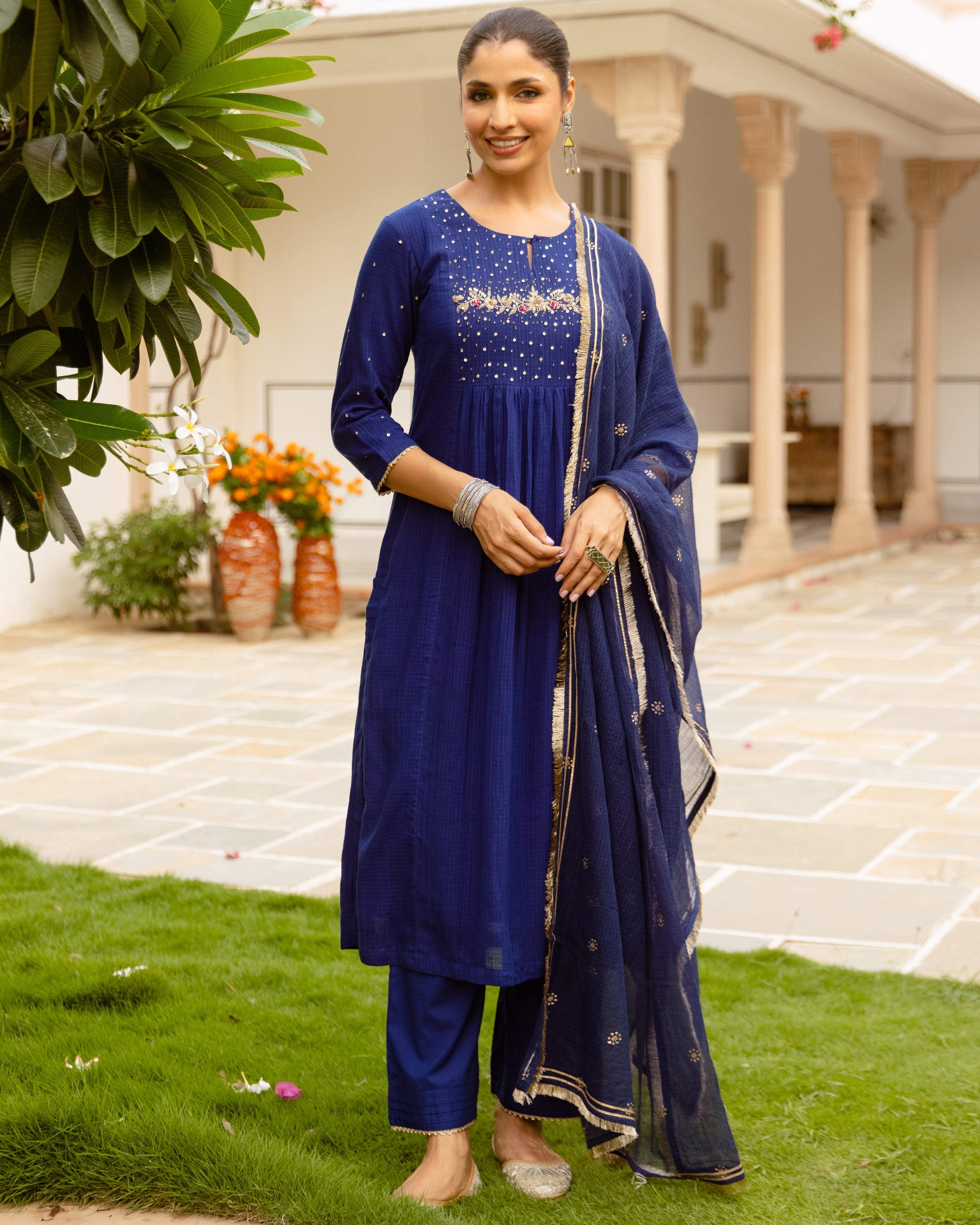 Navy Blue Kota Doriya Complete Suit Set