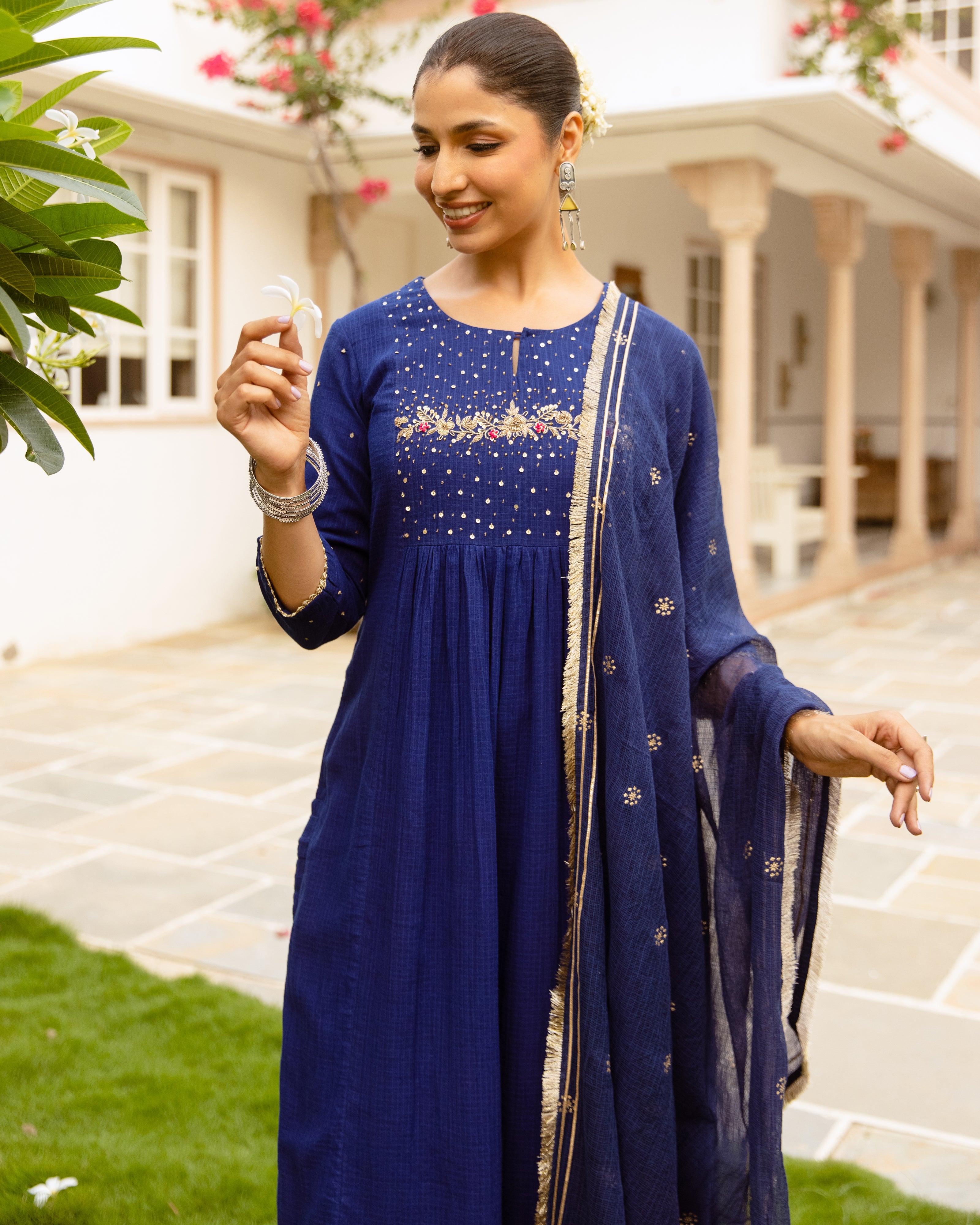 Navy Blue Kota Doriya Complete Suit Set