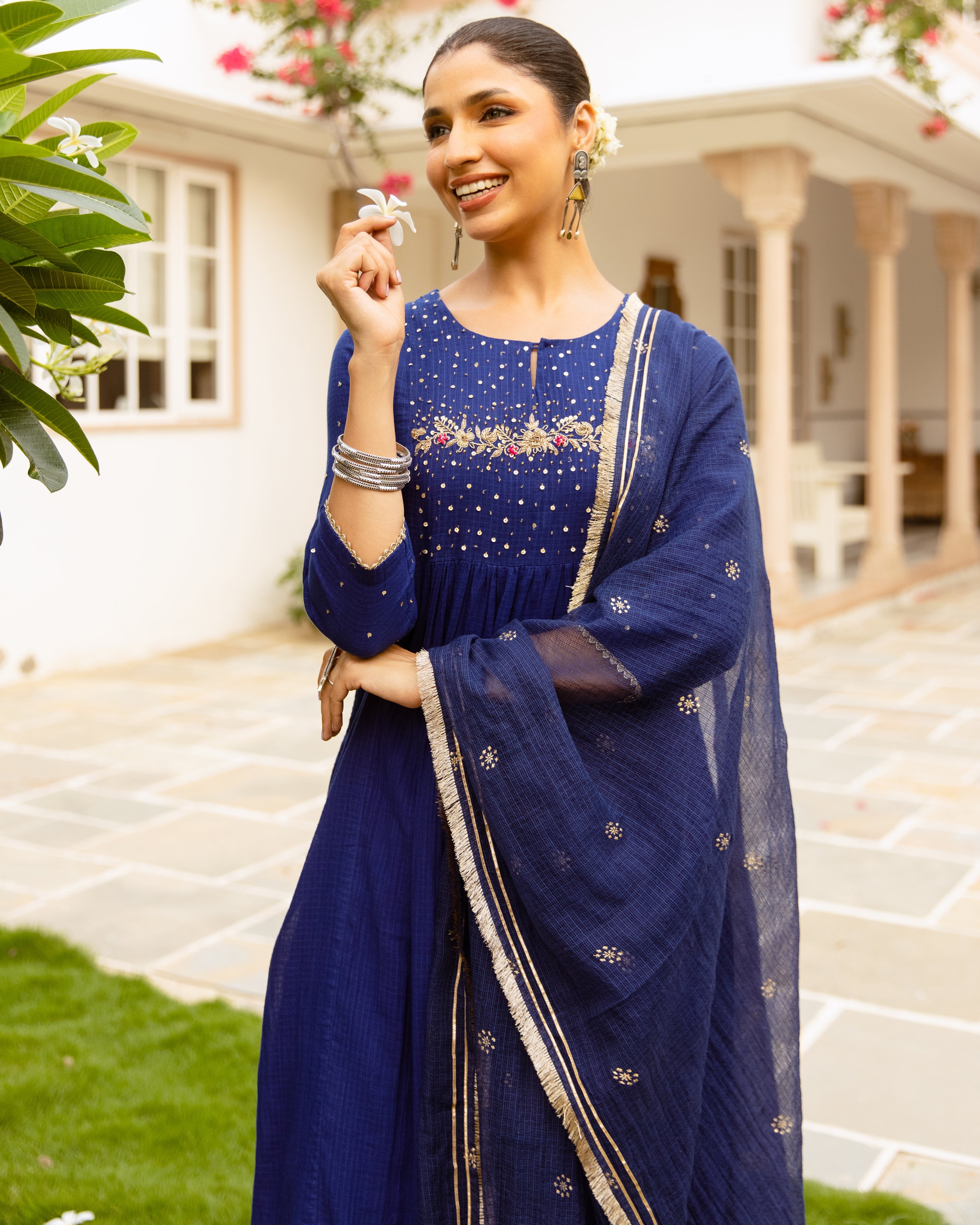 Navy Blue Kota Doriya Complete Suit Set
