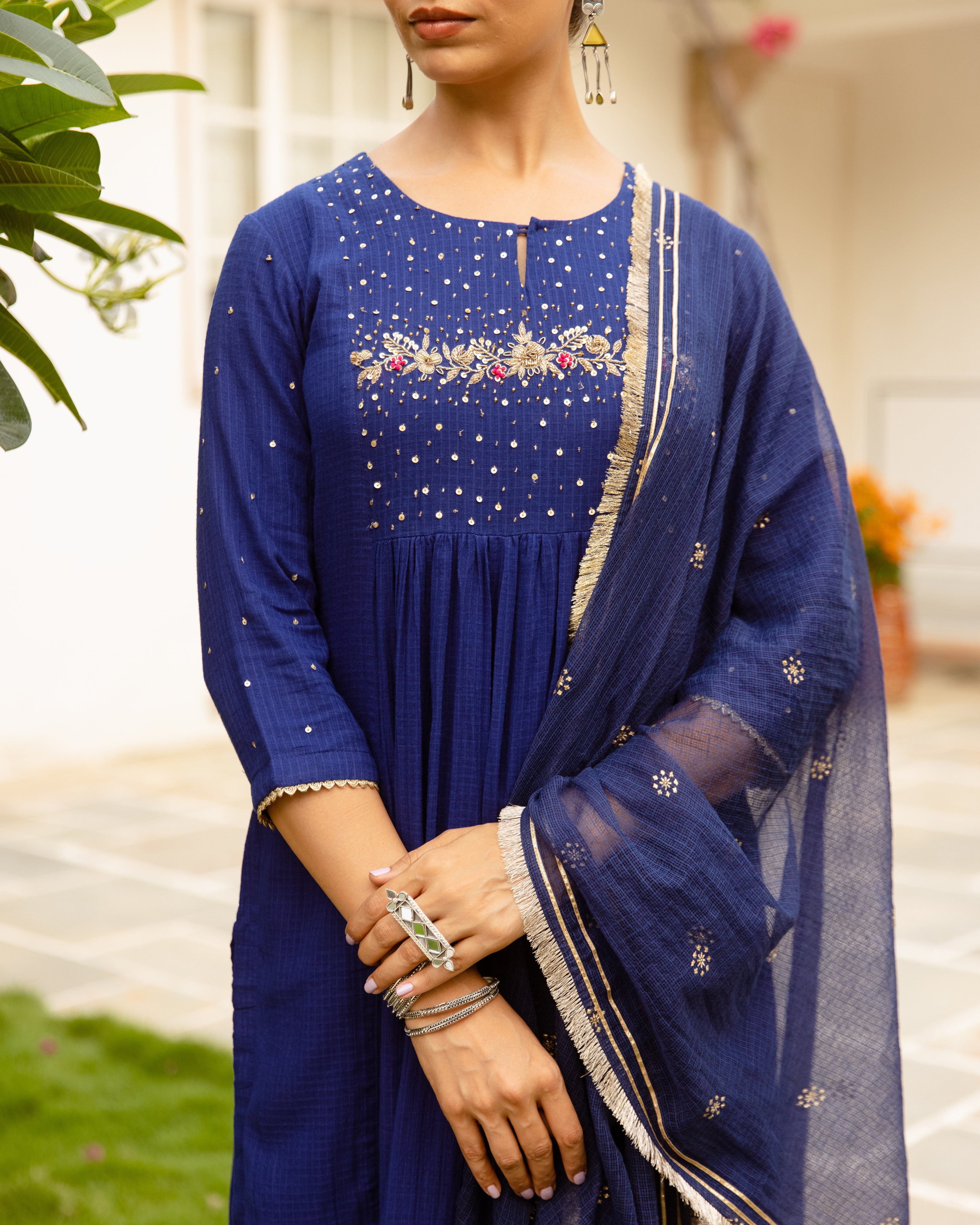 Navy Blue Kota Doriya Complete Suit Set