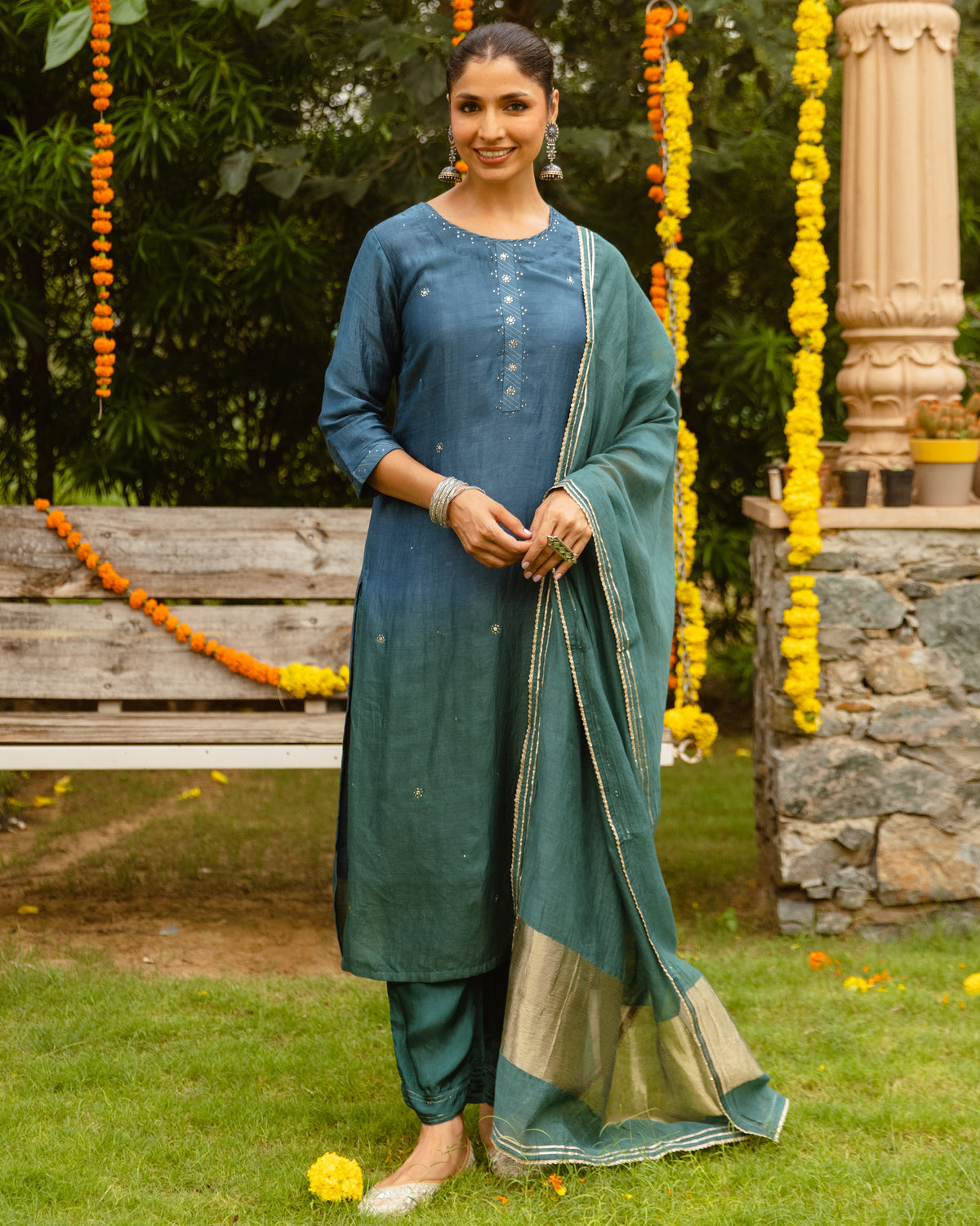 Peacock Blue Complete Suit Set